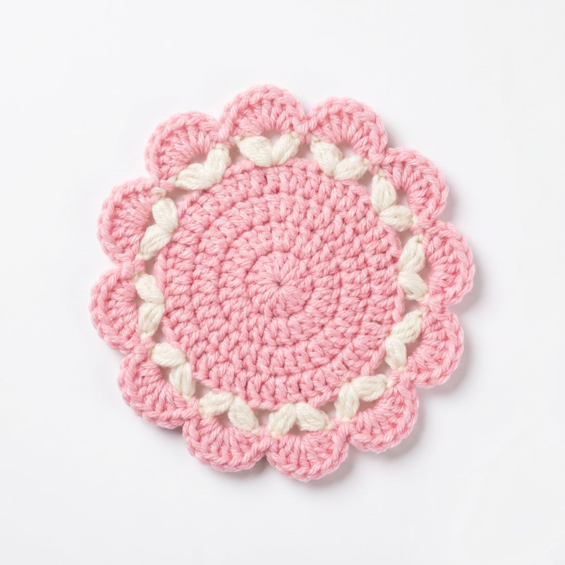 [BerryBow Canonical] BB-COS-FLR-PNK-03 | Hero | Pink Flame Crochet Coaster – Handmade by Berry Bow