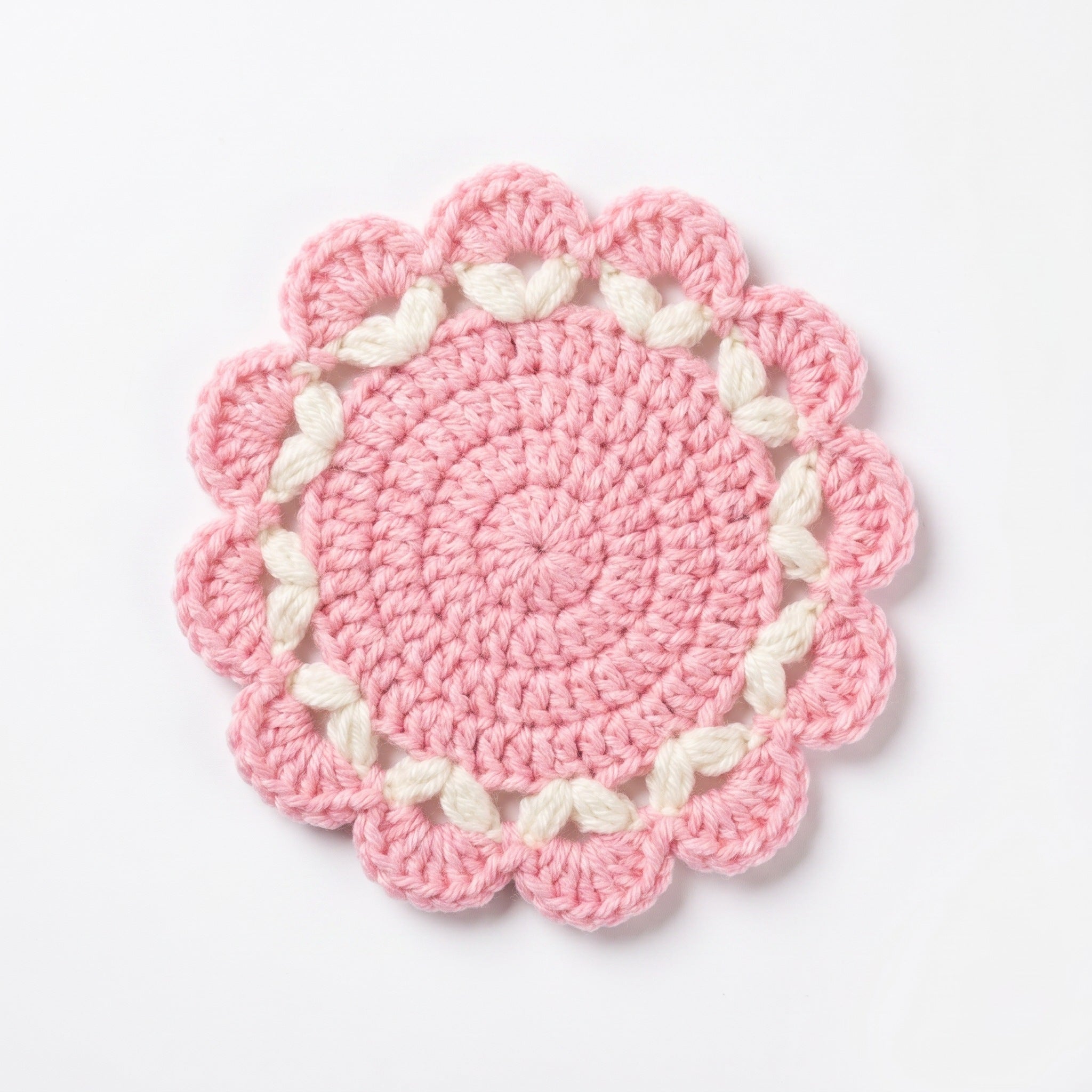 [BerryBow Canonical] BB-COS-FLR-PNK-03 | Hero | Pink Flame Crochet Coaster – Handmade by Berry Bow