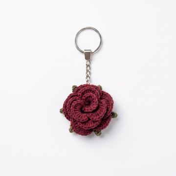 [BerryBow Canonical] BB-KC-ROS-BUR-02 | Hero | Burgundy Little Rose Crochet Keychain – Handmade by Berry Bow