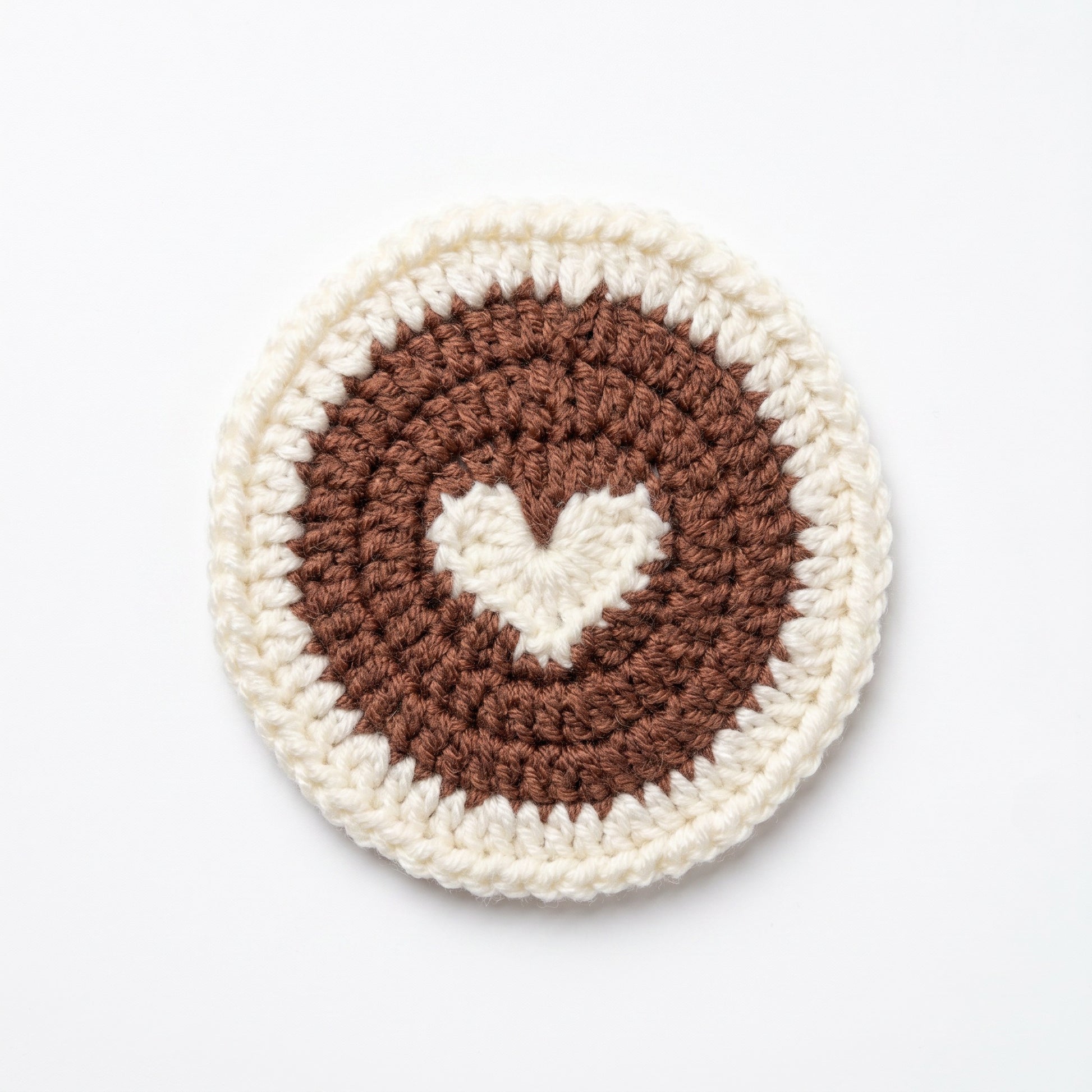 [BerryBow Canonical] BB-COS-NAT-BRN-01 | Hero | Coffee Heart Crochet Coaster – Handmade by Berry Bow