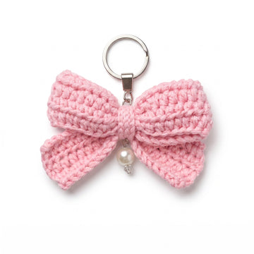 [BerryBow Canonical] BB-KC-RIB-PNK-01 | Hero | Pink Bow Crochet Keychain – Handmade by Berry Bow