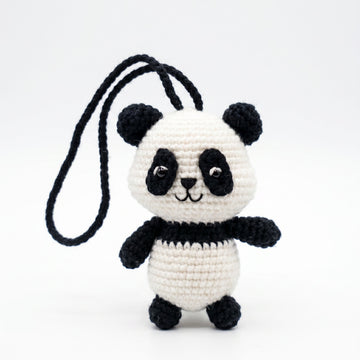 [BerryBow Canonical] BB-CHR-ANI-BWH-01 | Hero | Little Panda Crochet Car Charm – Handmade by Berry Bow