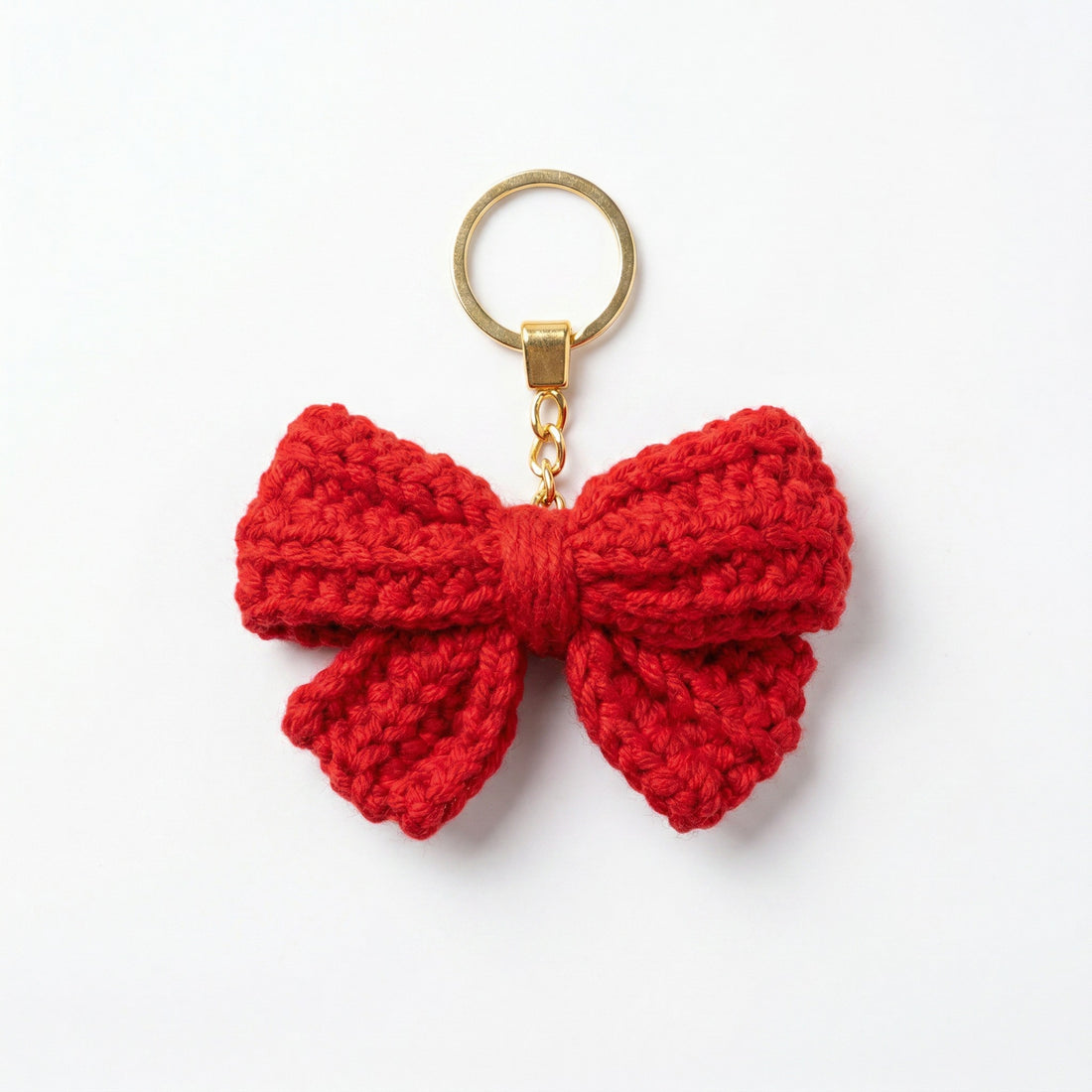 [BerryBow Canonical] BB-KC-RIB-RED-01 | Hero | Red Bow Crochet Keychain – Handmade by Berry Bow