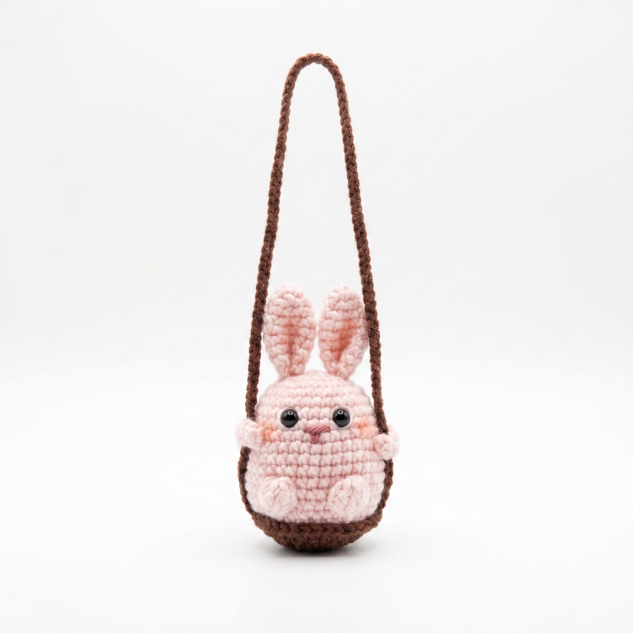 [BerryBow Canonical] BB-CHR-ANI-PNK-01 | Hero | Pink Bunny Crochet Car Charm – Handmade by Berry Bow