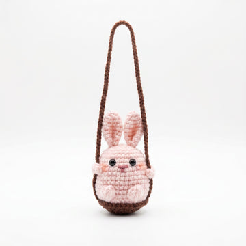 [BerryBow Canonical] BB-CHR-ANI-PNK-01 | Hero | Pink Bunny Crochet Car Charm – Handmade by Berry Bow