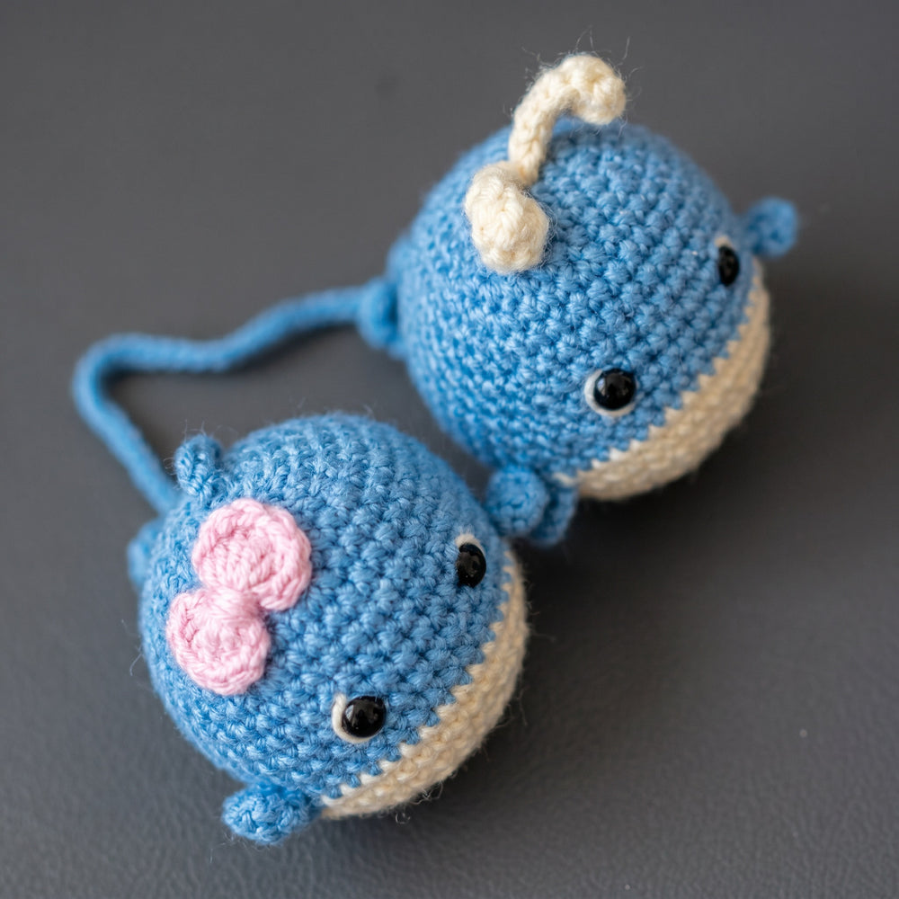 Baby Whale Duo Crochet Car Charm – Handmade by Berry Bow