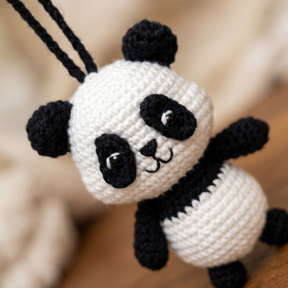 Little Panda Crochet Car Charm – Handmade by Berry Bow