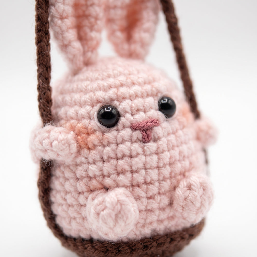 Pink Bunny Crochet Car Charm – Handmade by Berry Bow