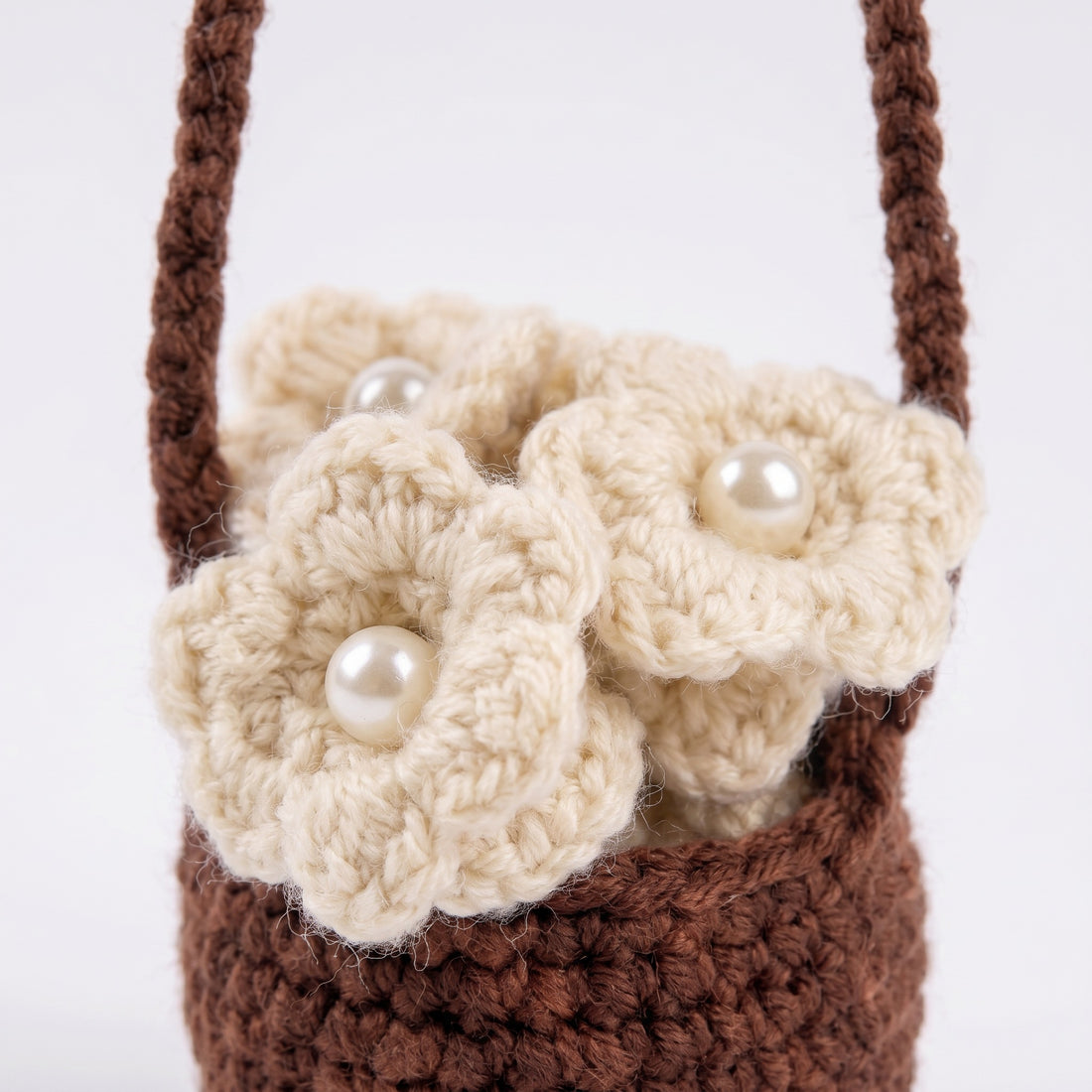 [BerryBow Canonical] BB-CHR-FLR-WHT-01 | Hero | White Basket Crochet Car Charm – Handmade by Berry Bow
