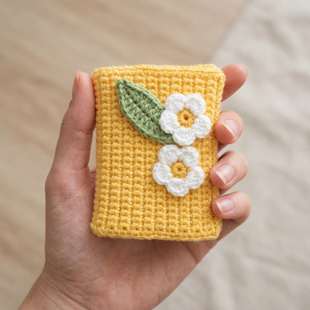 [BerryBow Canonical] BB-POU-YEL-DAI-02 | Scale | Sunshine Daisy Crochet Pouch – Handmade by Berry Bow