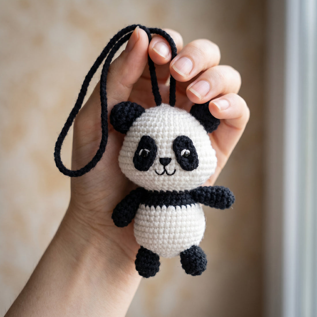 Little Panda crochet car charm handmade by Berry Bow