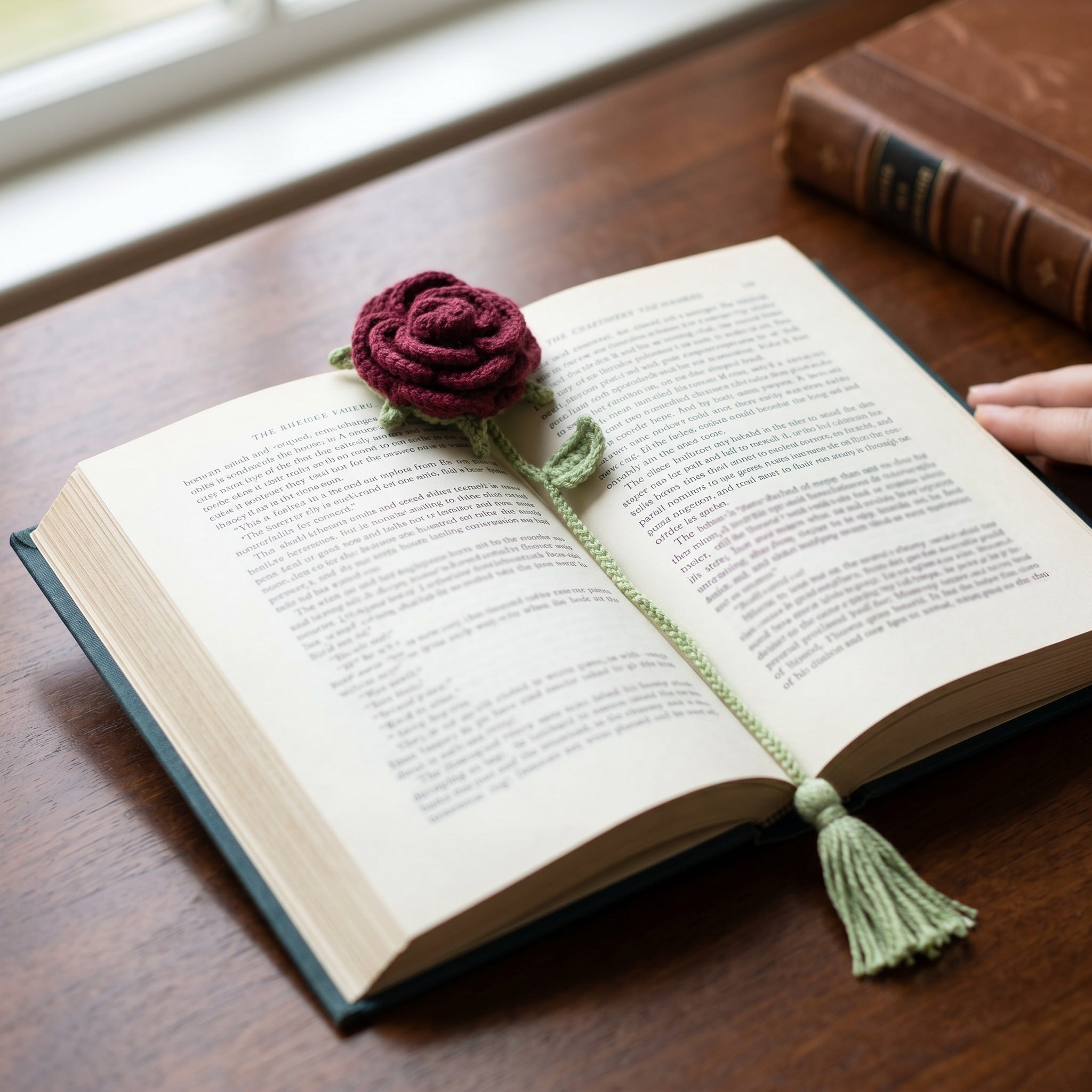 [BerryBow Canonical] BB-BM-ROS-BUR-01 | Lifestyle | Burgundy Rose Crochet Bookmark – Handmade by Berry Bow