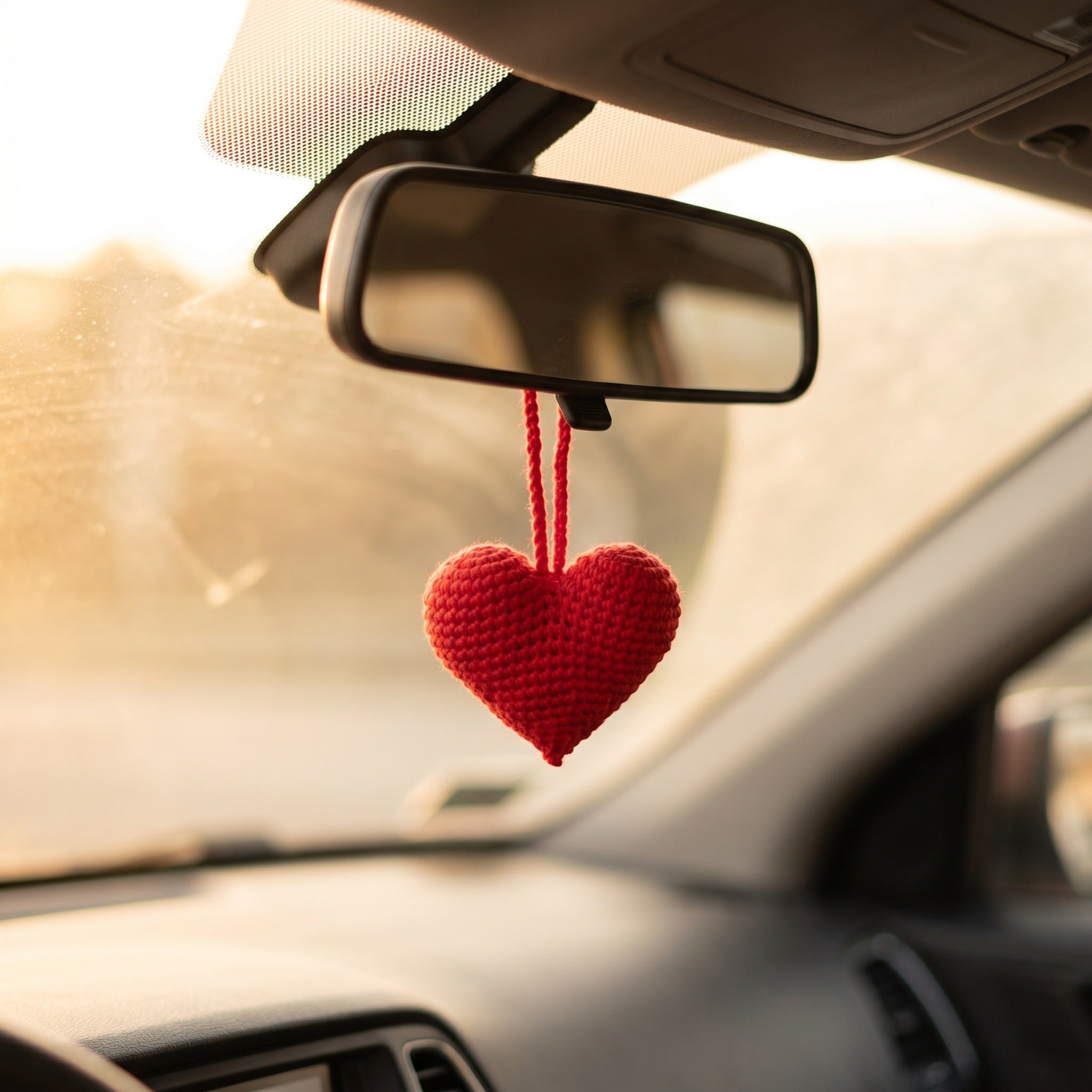 [BerryBow Canonical] BB-CHR-HRT-RED-01 | Lifestyle | Red Heart Crochet Car Charm – Handmade by Berry Bow
