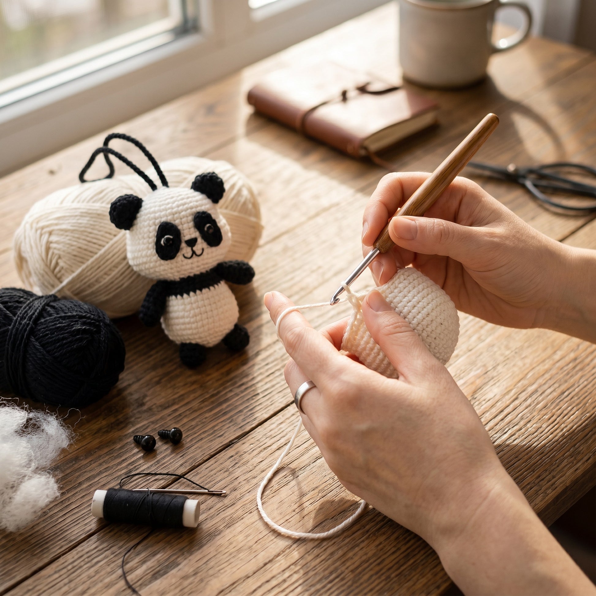 [BerryBow Canonical] BB-CHR-ANI-BWH-01 | Making | Little Panda Crochet Car Charm – Handmade by Berry Bow