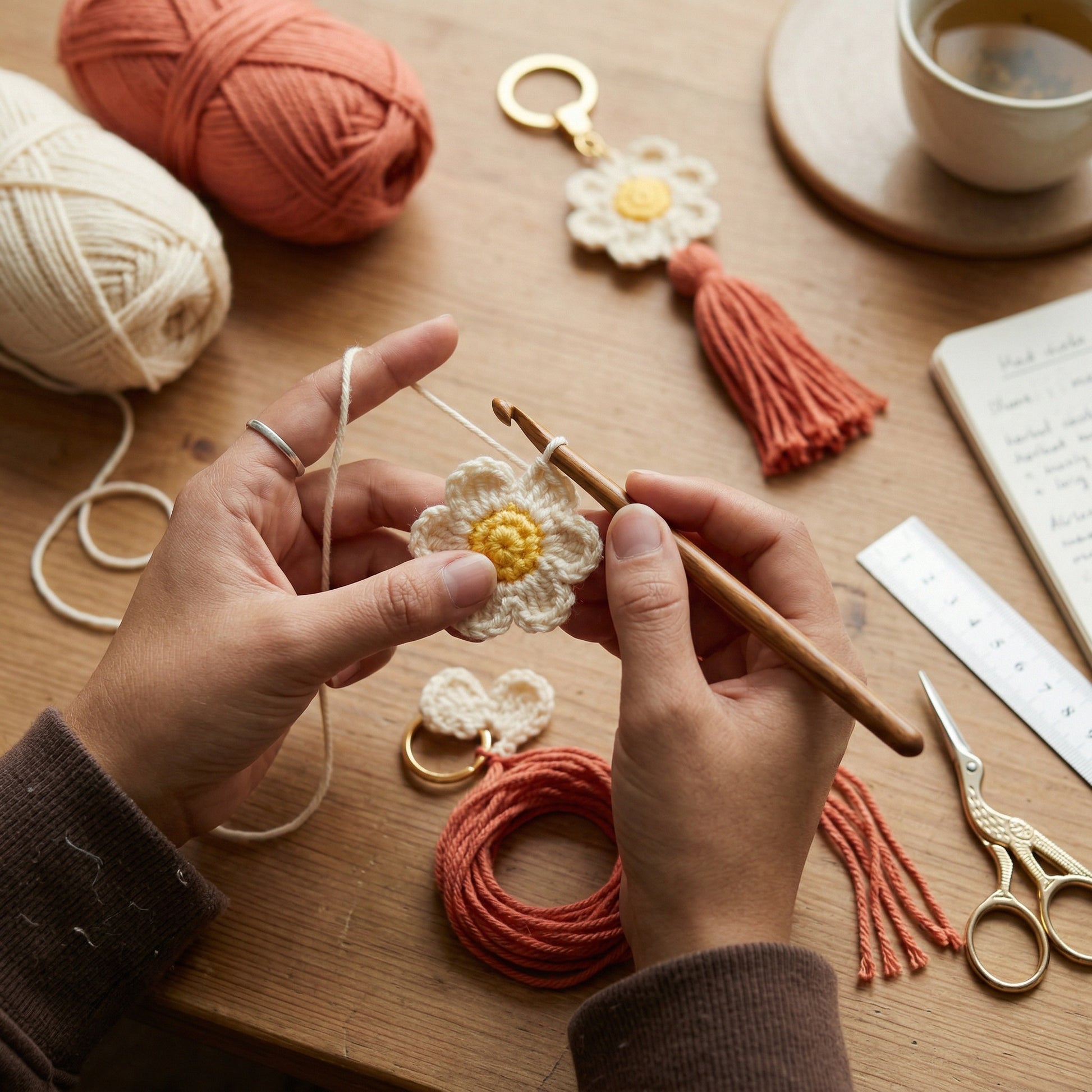 [BerryBow Canonical] BB-KC-FLR-COR-01 | Making | Lady Flower Crochet Keychain – Handmade by Berry Bow