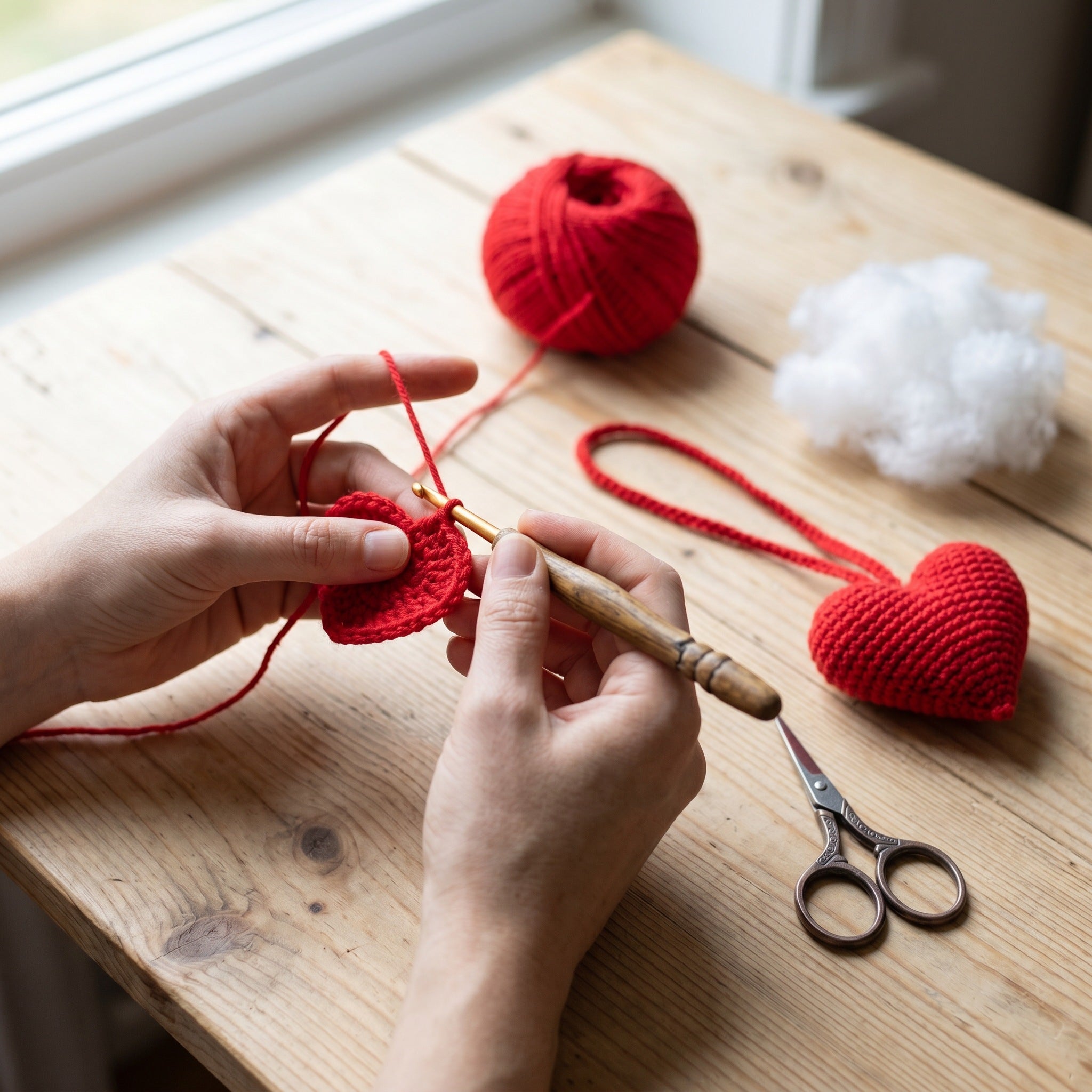 [BerryBow Canonical] BB-CHR-HRT-RED-01 | Making | Red Heart Crochet Car Charm – Handmade by Berry Bow