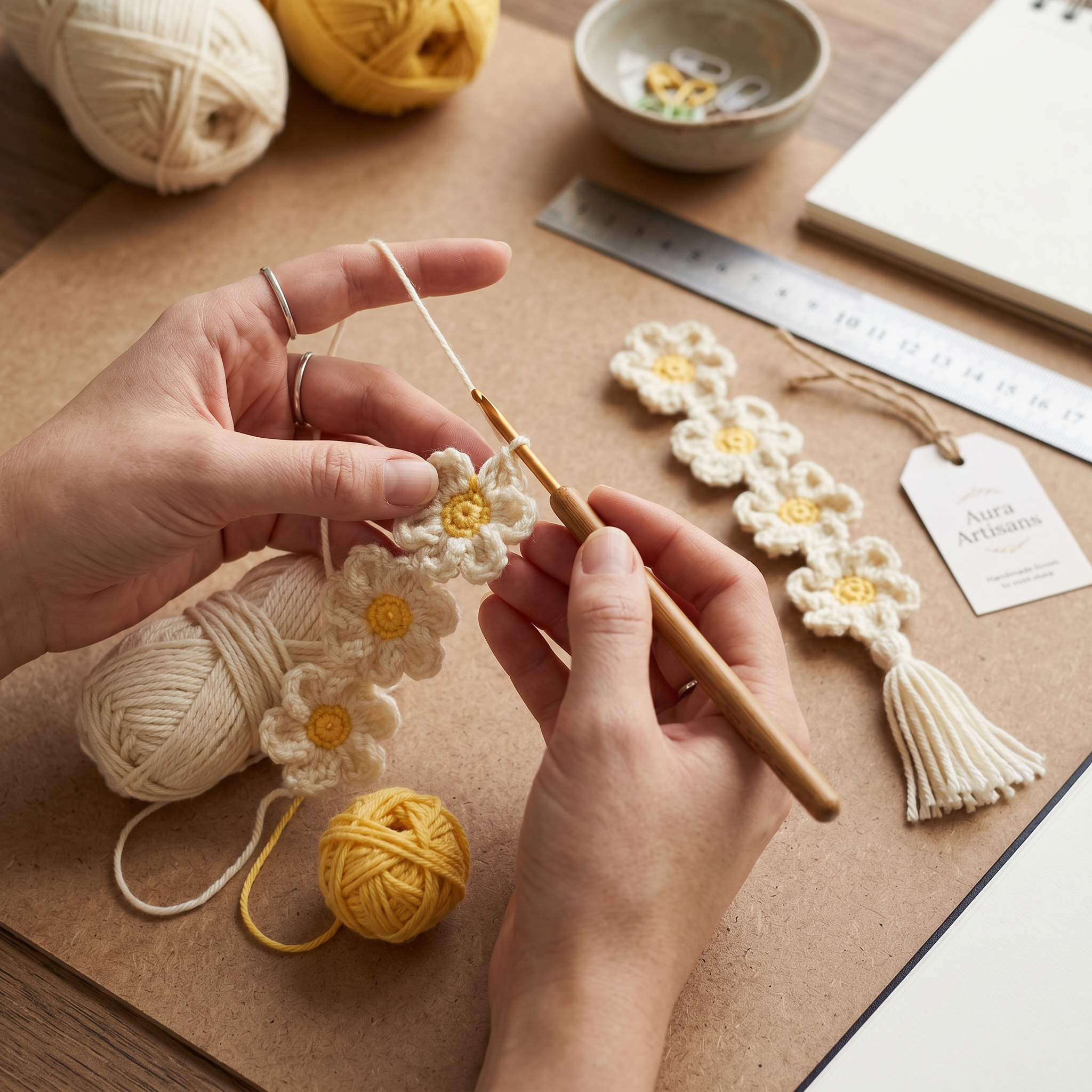 Daisy Chain Crochet Bookmark styled product detail