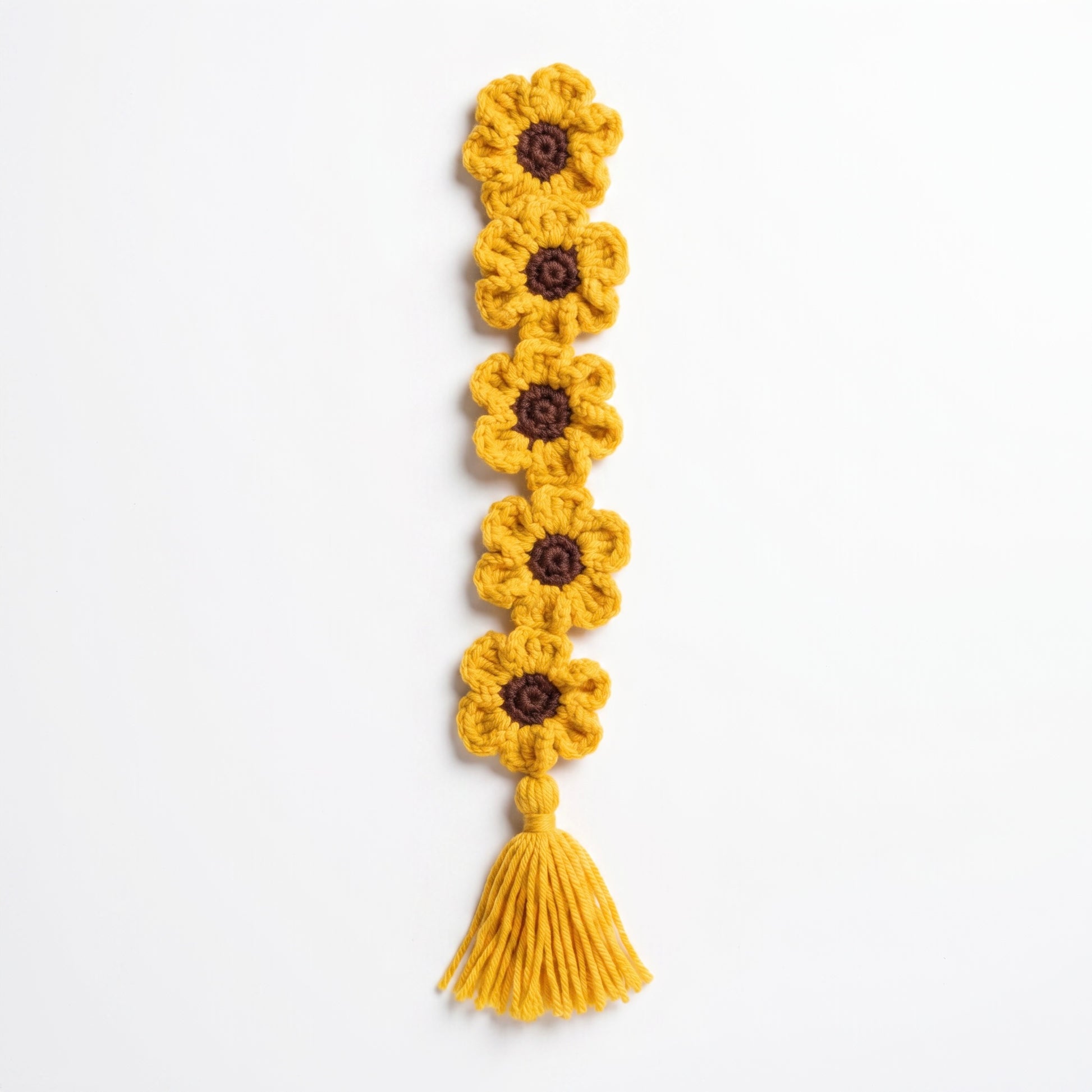 Orange Flower Chain Crochet Bookmark on a clean white background