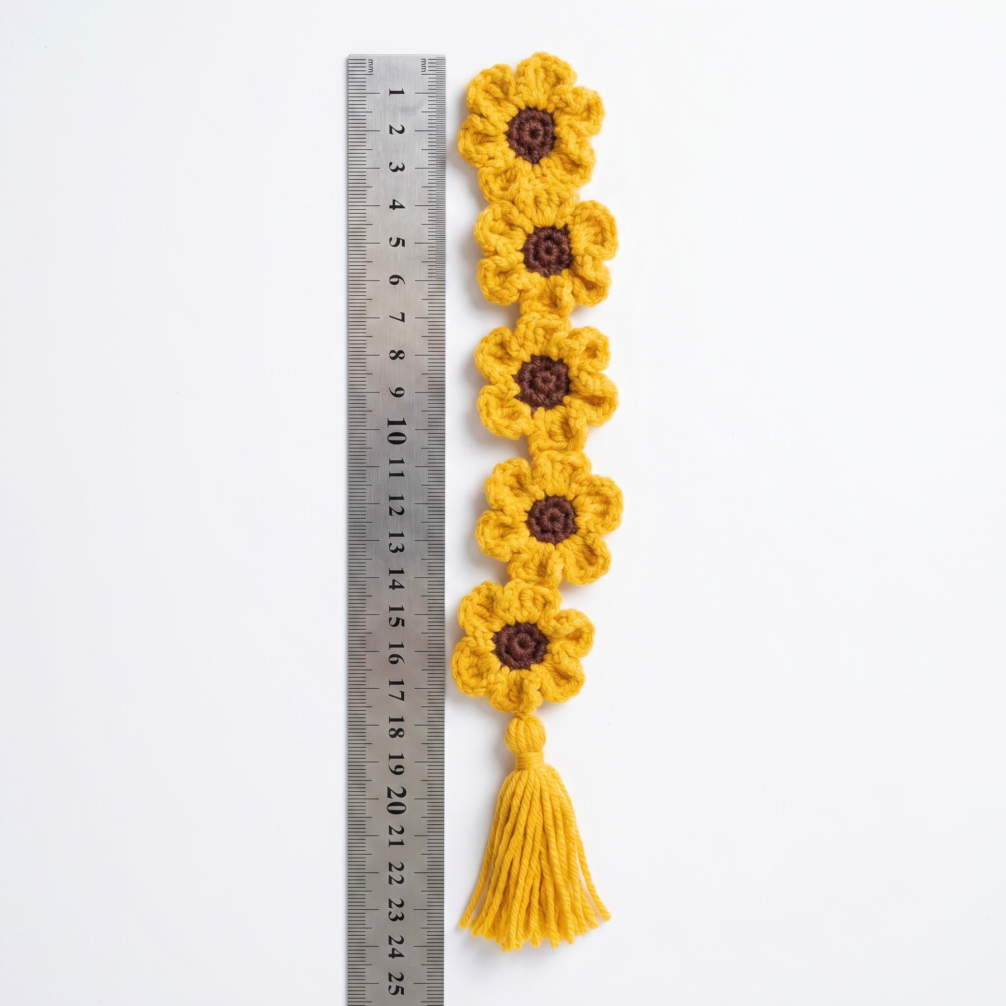 Orange Flower Chain Crochet Bookmark during the handmade crochet process