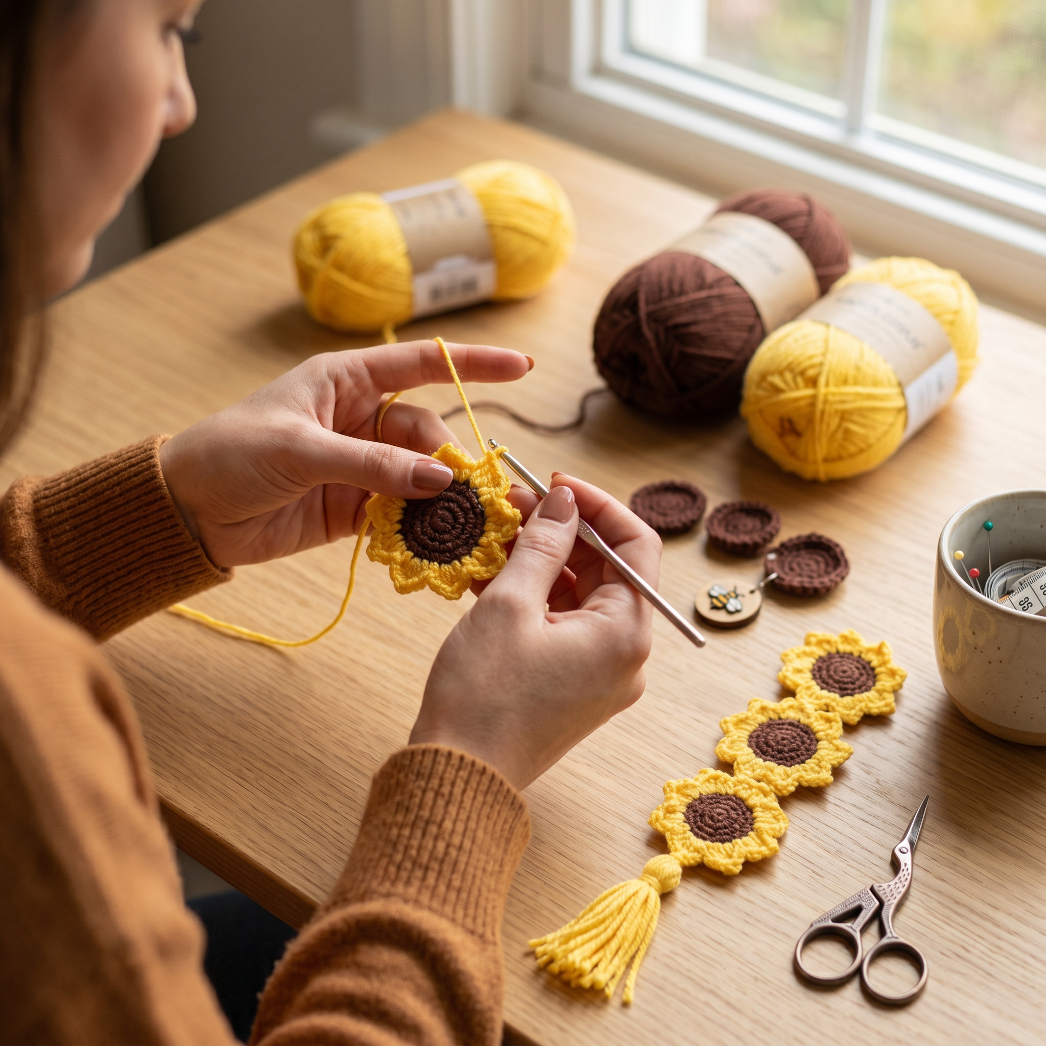 Baby Sunflower Crochet Bookmark styled product detail