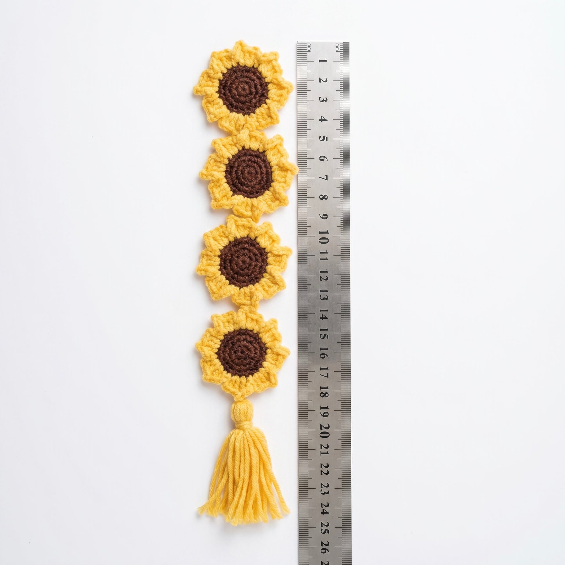 Baby Sunflower Crochet Bookmark during the handmade crochet process