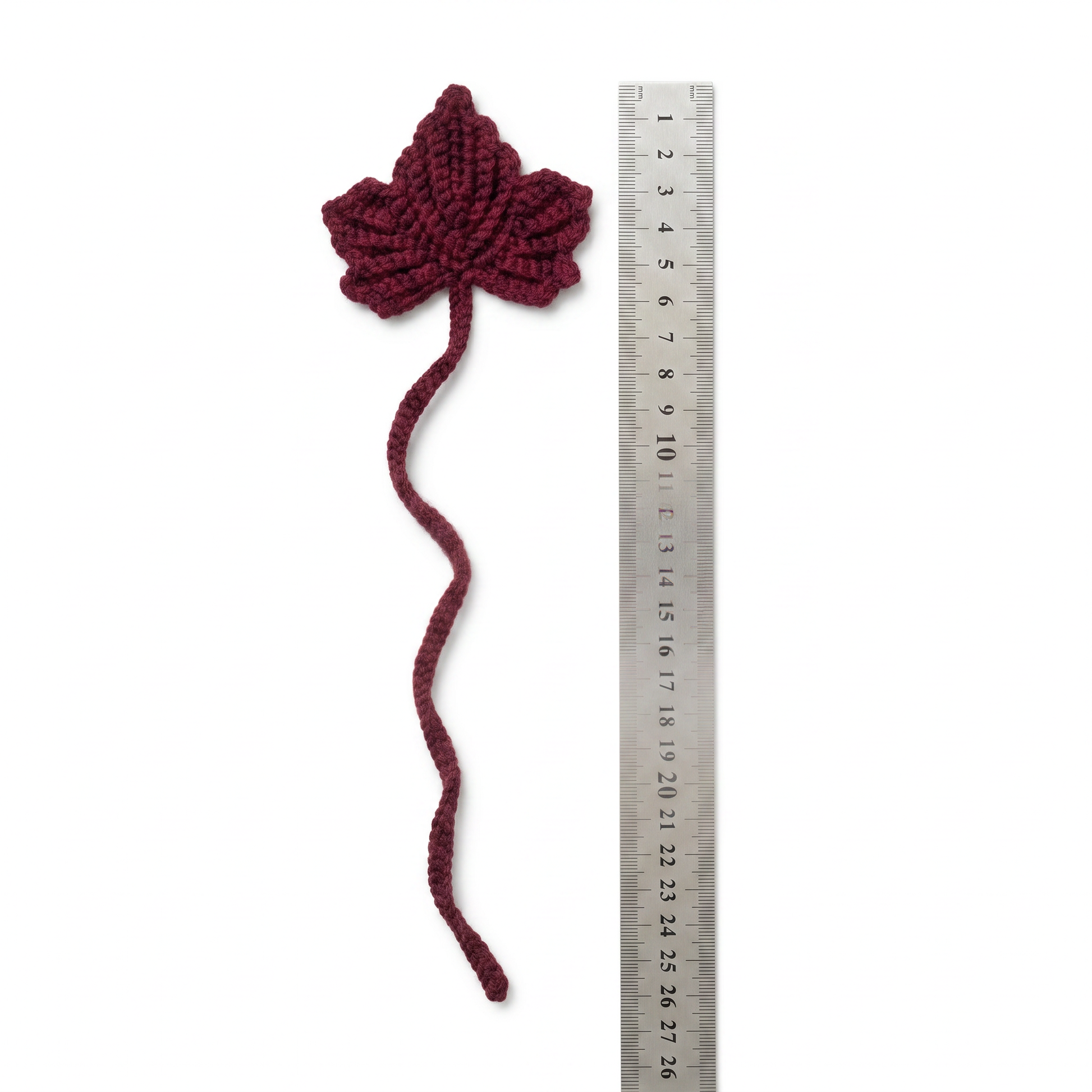 Burgundy Leaf Crochet Bookmark during the handmade crochet process