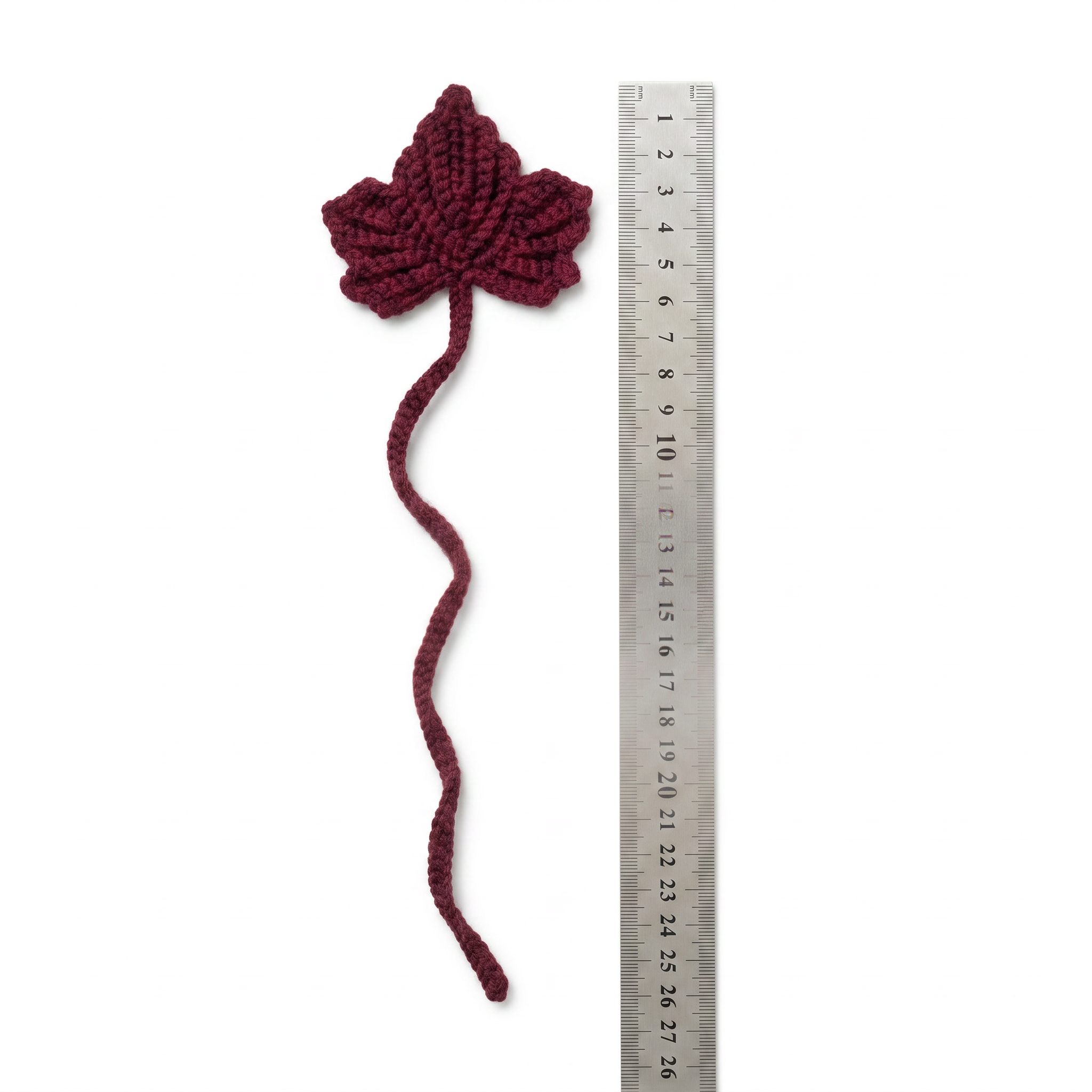 Burgundy Leaf Crochet Bookmark during the handmade crochet process