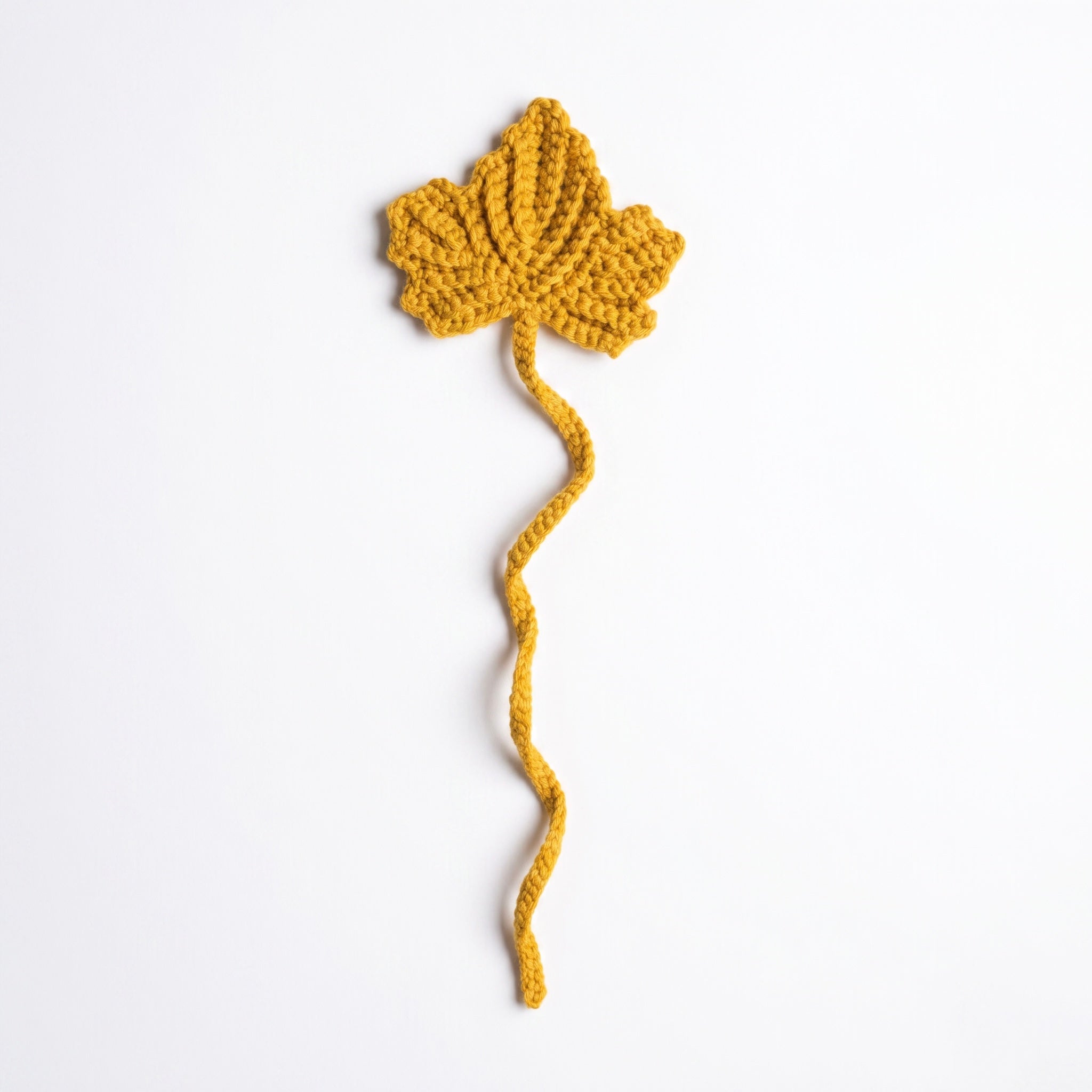 Mustard Leaf Crochet Bookmark on a clean white background