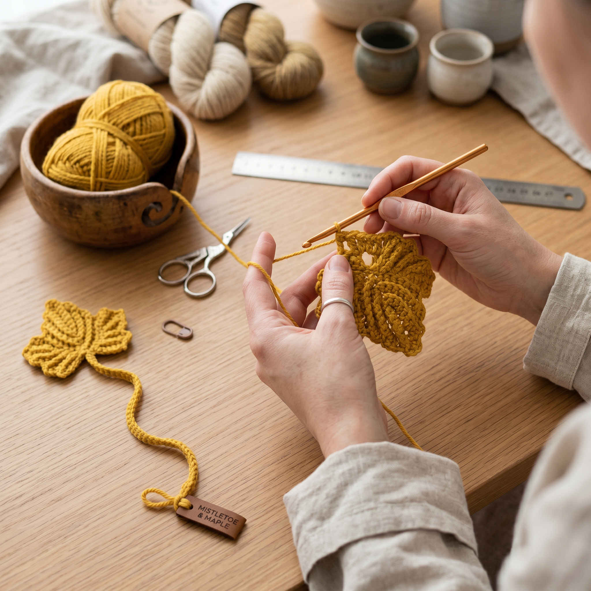 Mustard Leaf Crochet Bookmark styled product detail