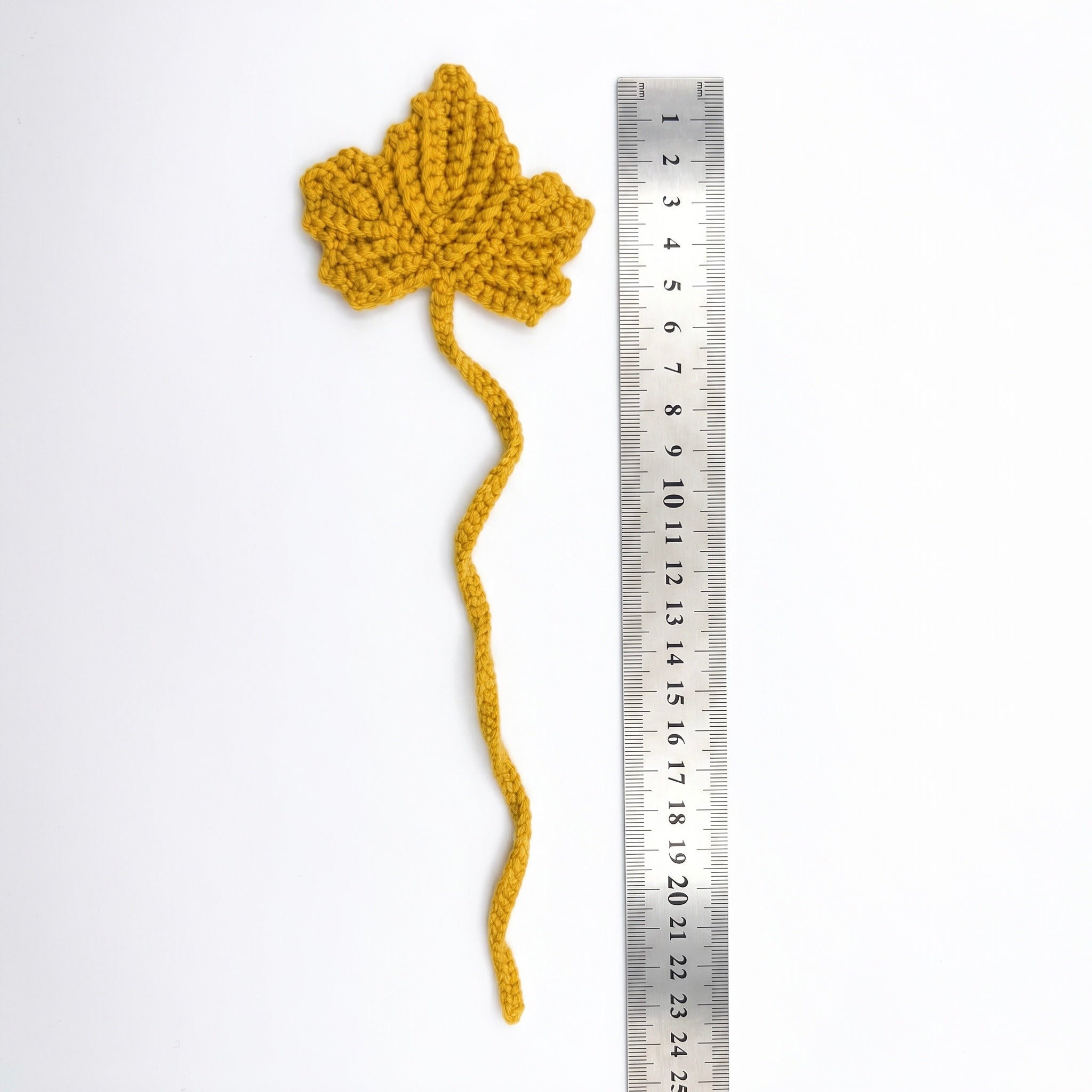 Mustard Leaf Crochet Bookmark during the handmade crochet process