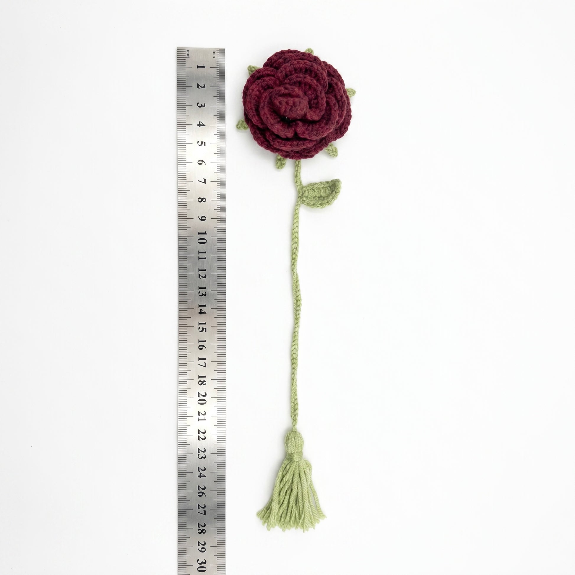 Burgundy Rose Crochet Bookmark during the handmade crochet process