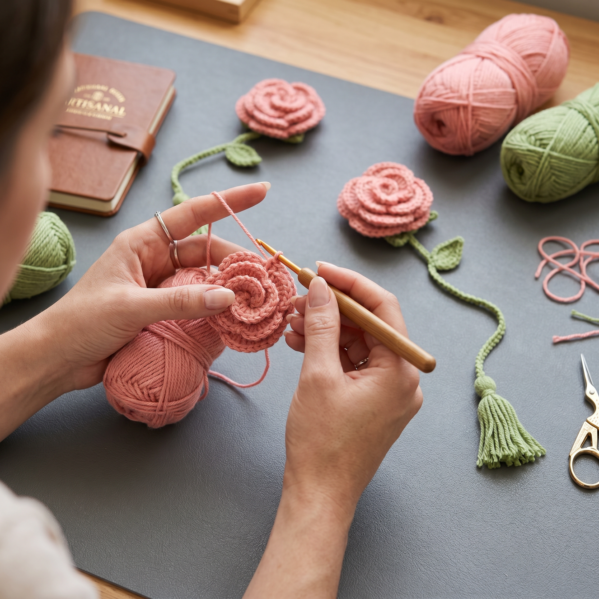 Pink Rose Crochet Bookmark styled product detail