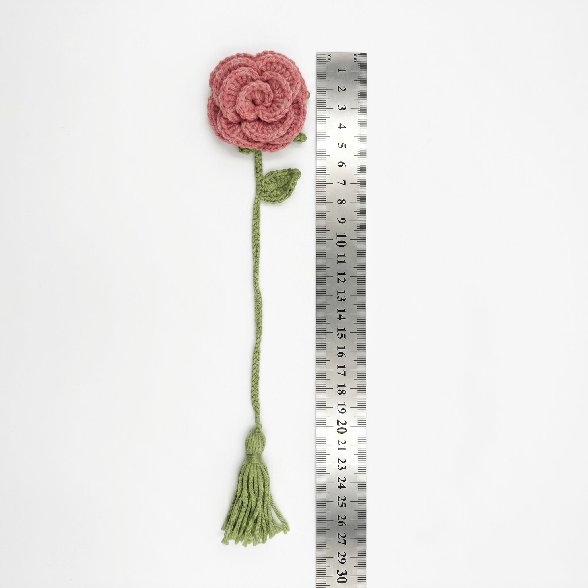 Pink Rose Crochet Bookmark during the handmade crochet process