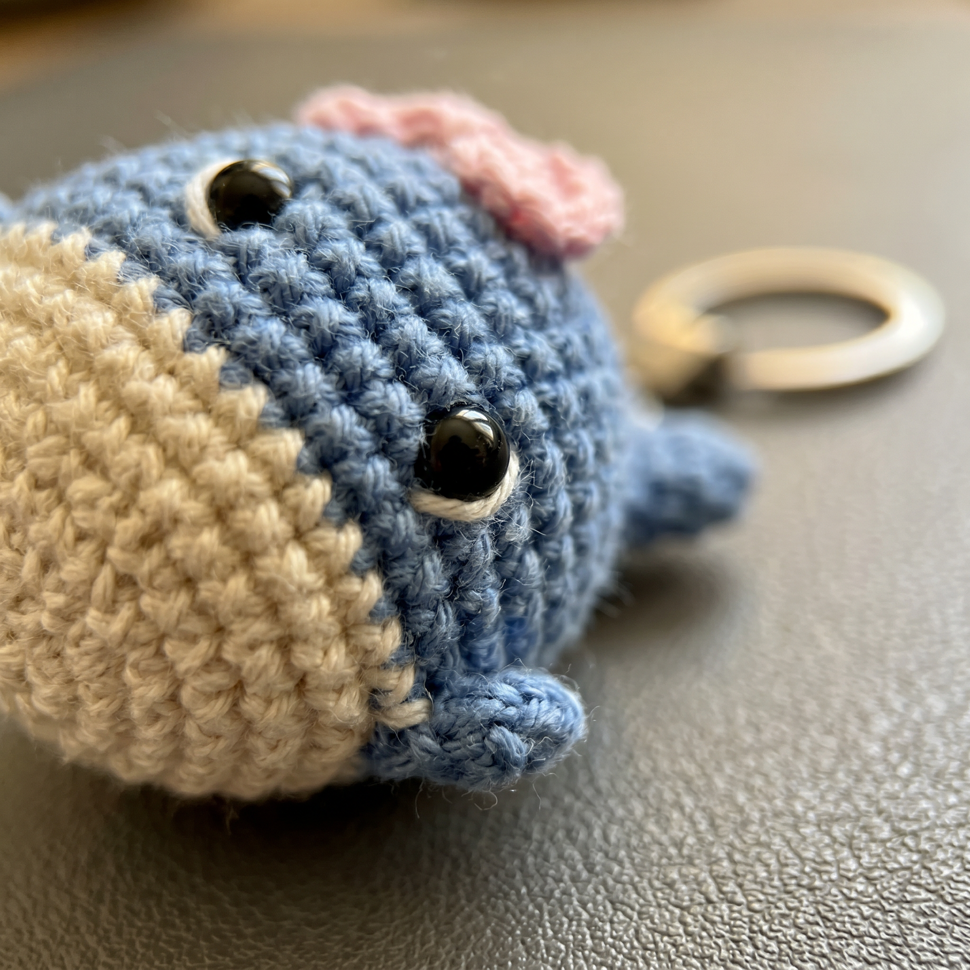 Baby Whale Crochet Keychain close-up showing crochet texture and handmade details