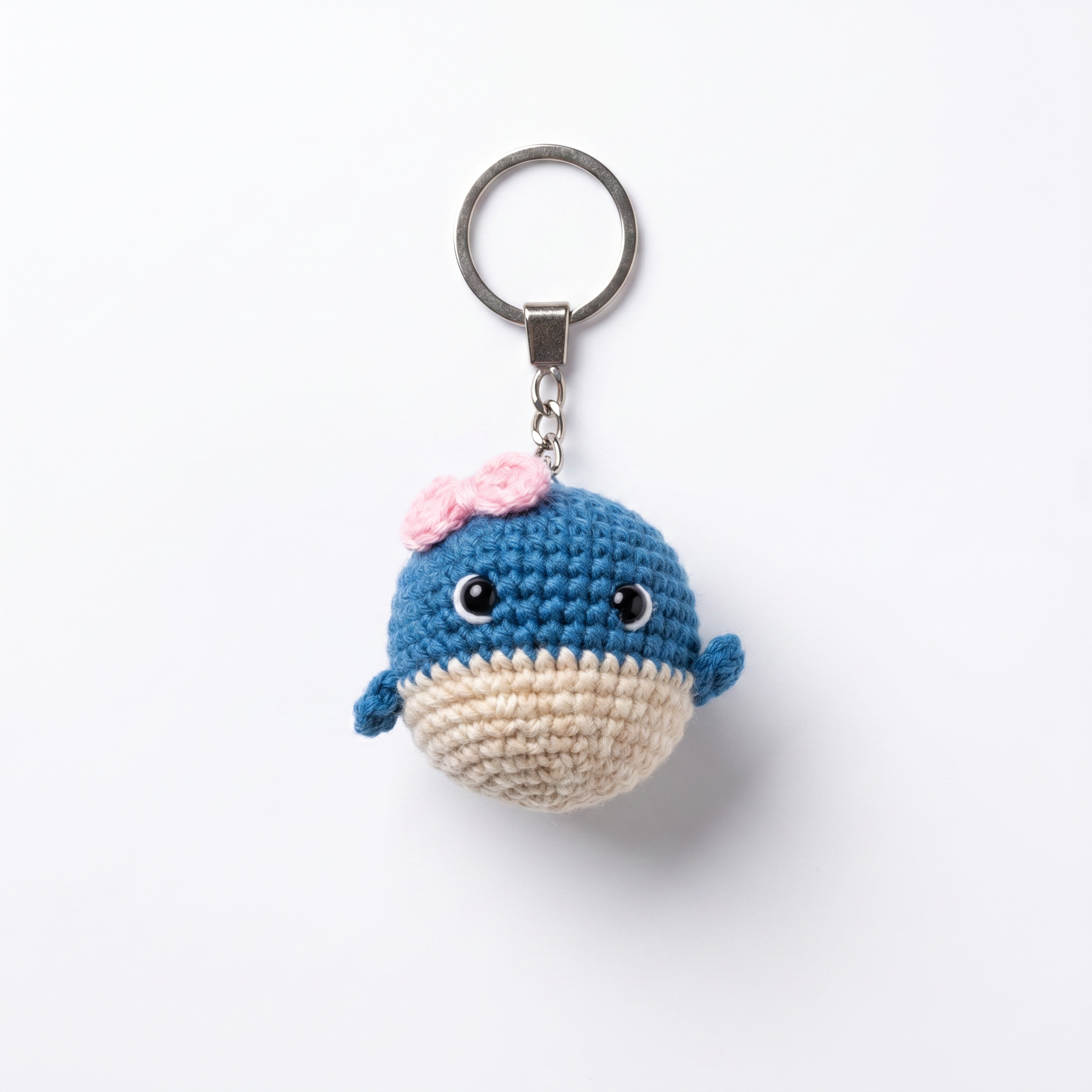 Baby Whale Crochet Keychain on a clean white background