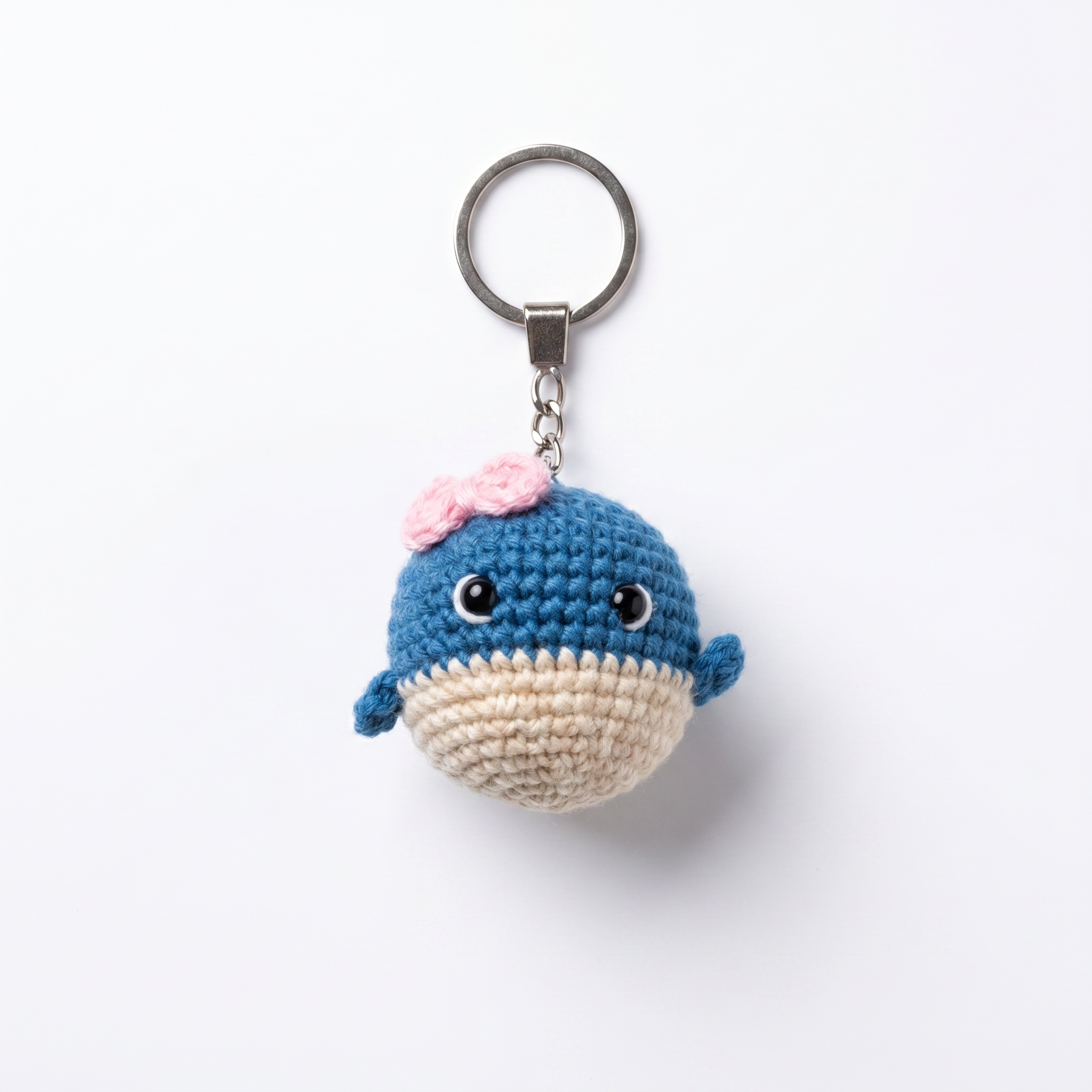 Baby Whale Crochet Keychain on a clean white background