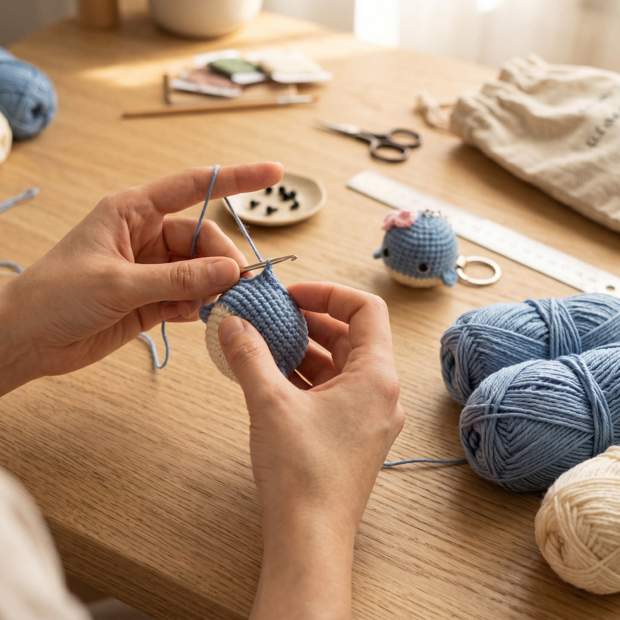 Baby Whale Crochet Keychain styled product detail