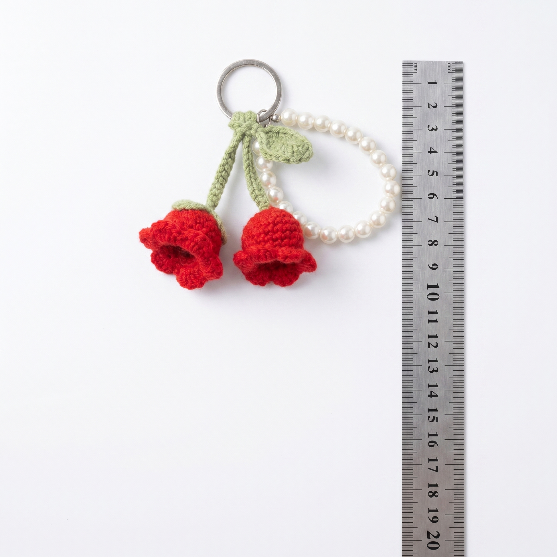 Twin Rose Pearl Crochet Keychain during the handmade crochet process