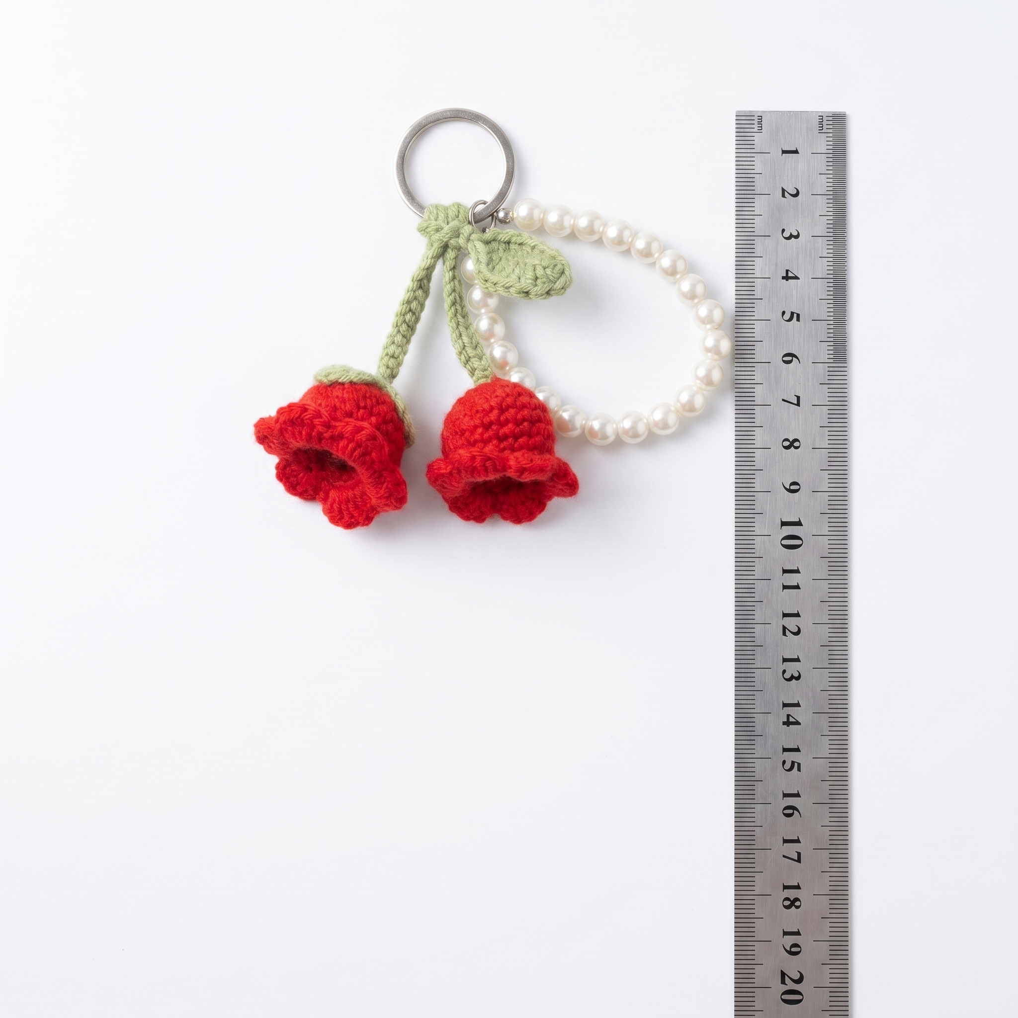 Twin Rose Pearl Crochet Keychain during the handmade crochet process