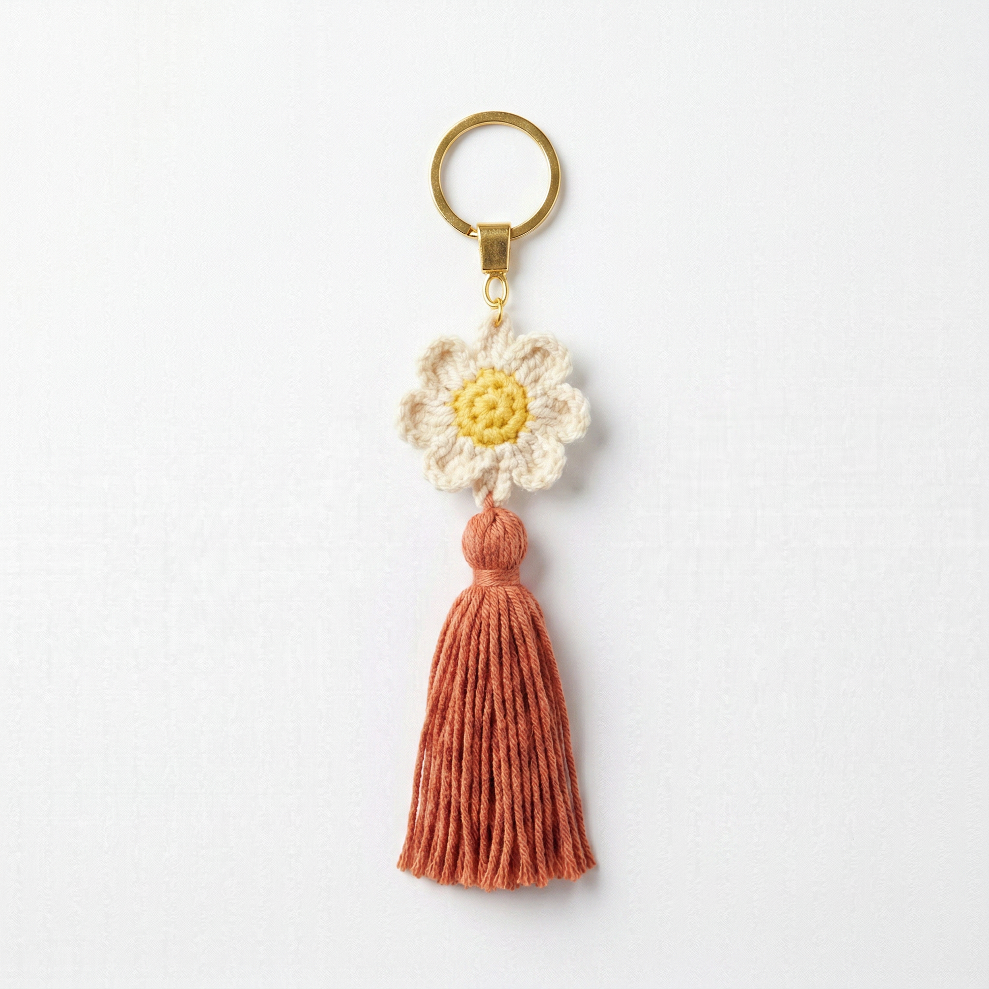 Lady Flower Crochet Keychain on a clean white background