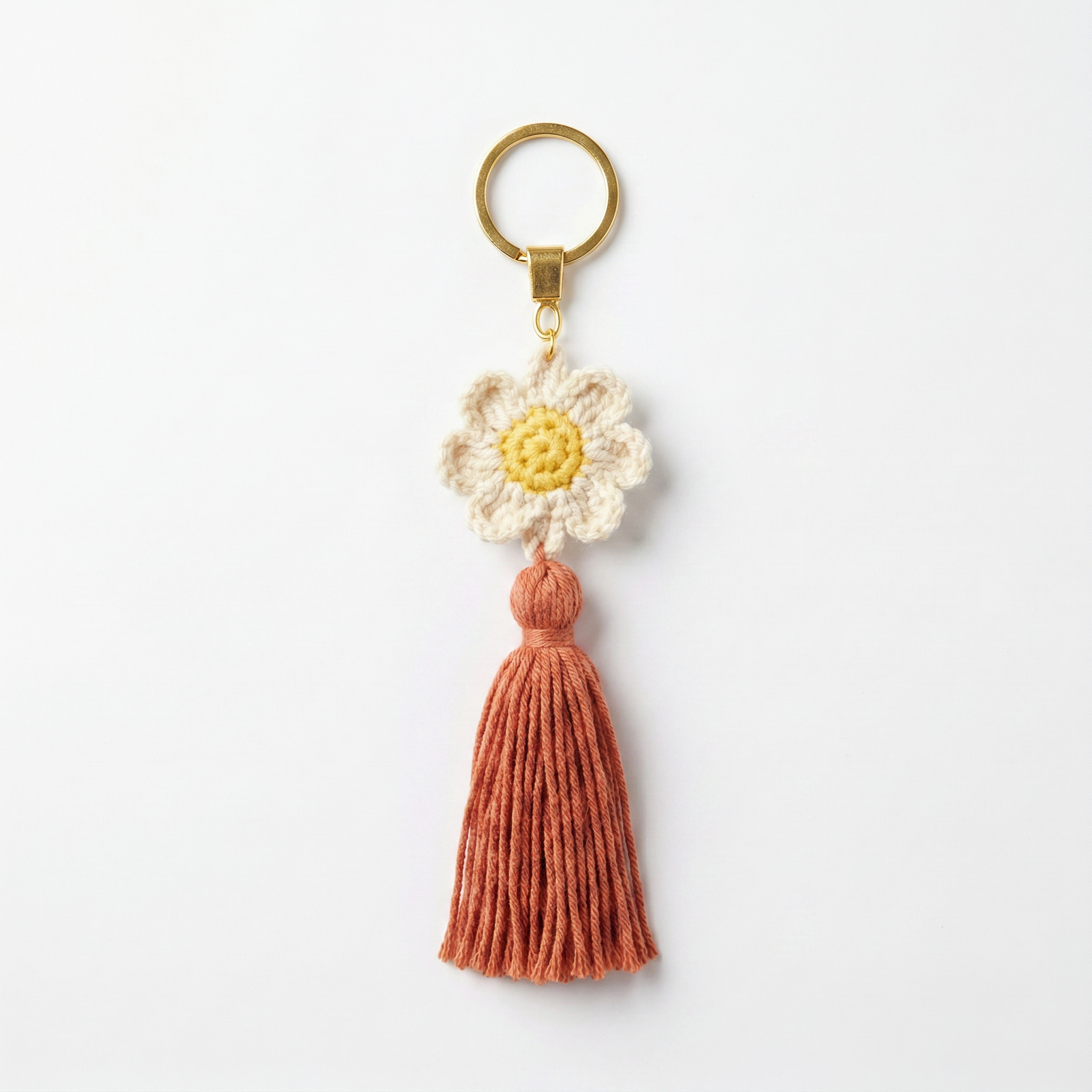 Lady Flower Crochet Keychain on a clean white background
