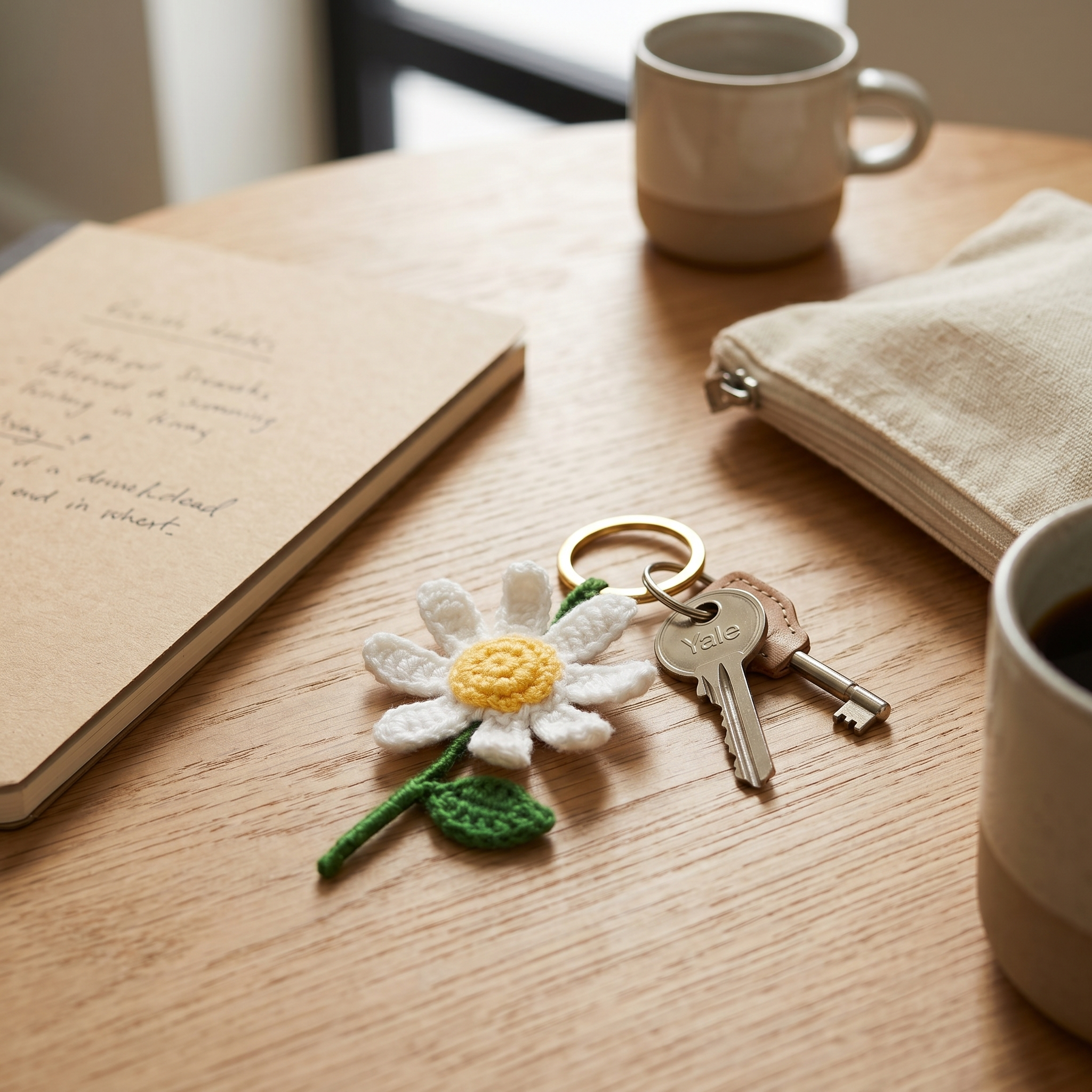 White Daisy Crochet Keychain styled product detail