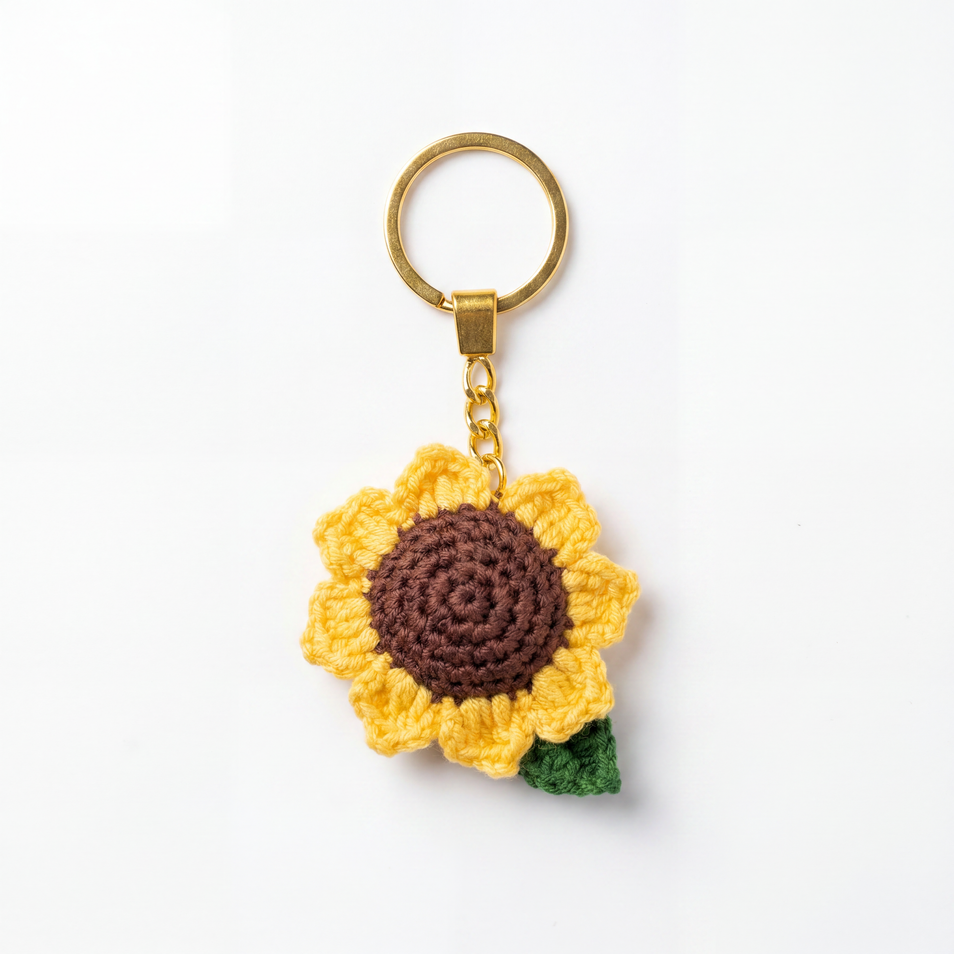 Sunflower Crochet Keychain on a clean white background