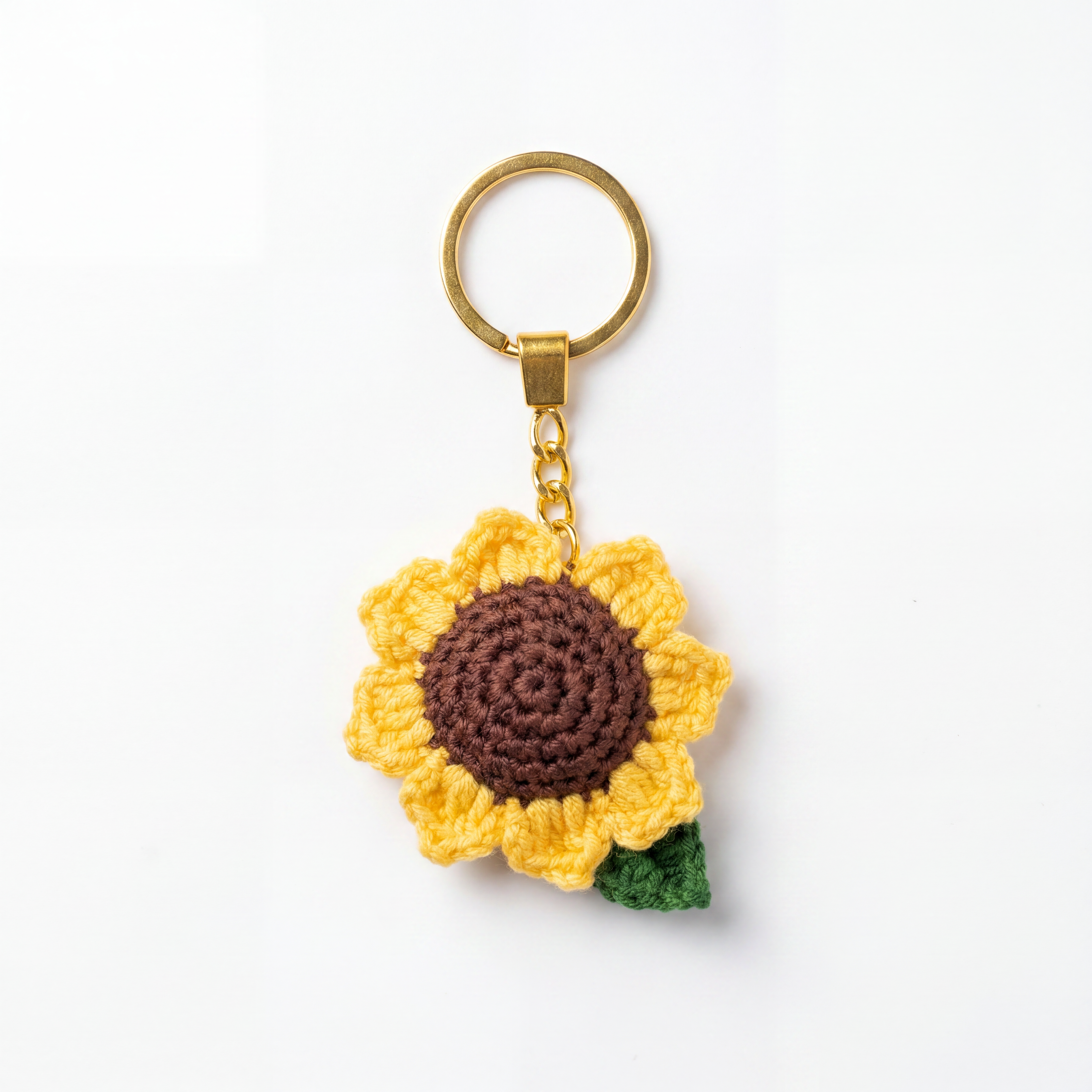 Sunflower Crochet Keychain on a clean white background