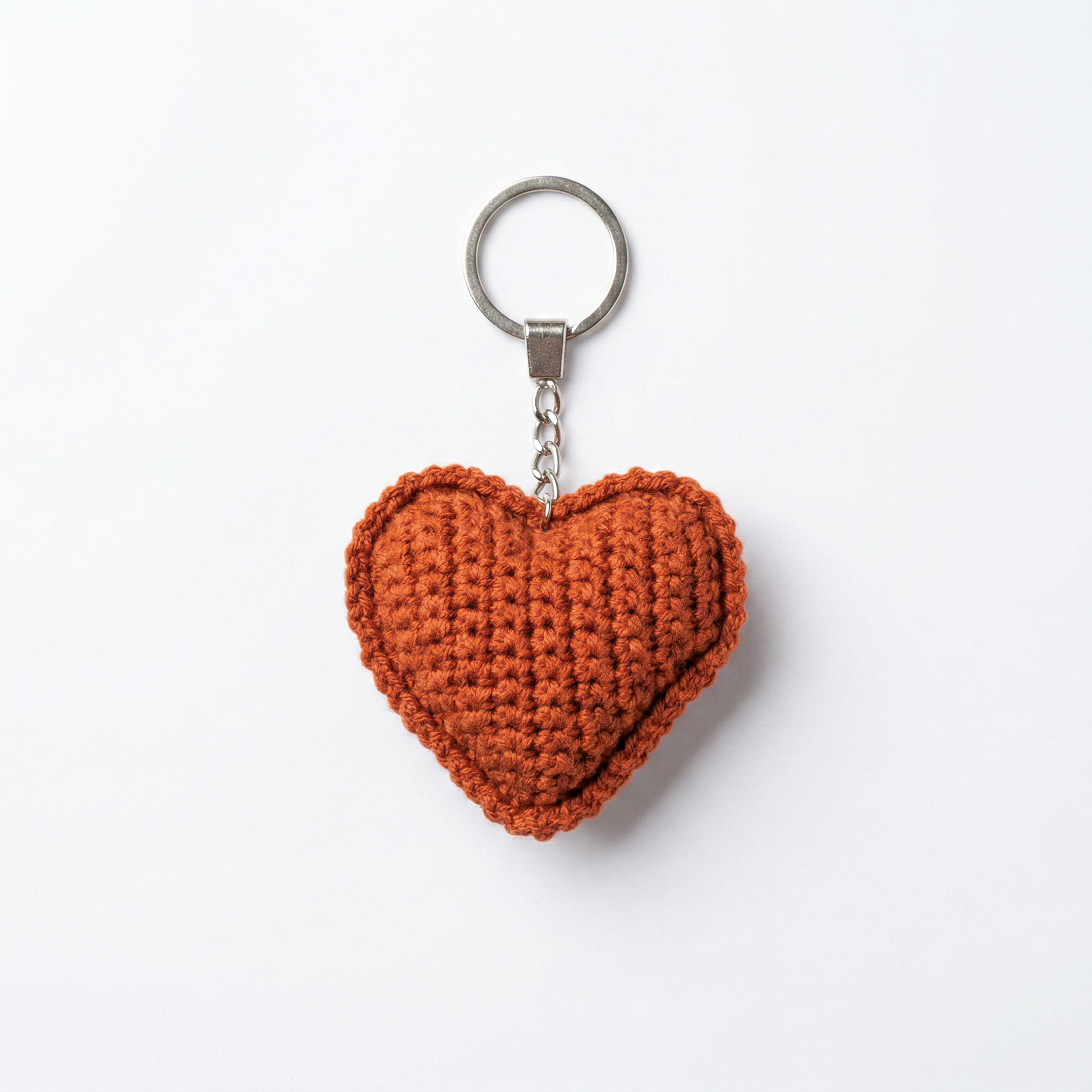 Amber Heart Crochet Keychain on a clean white background