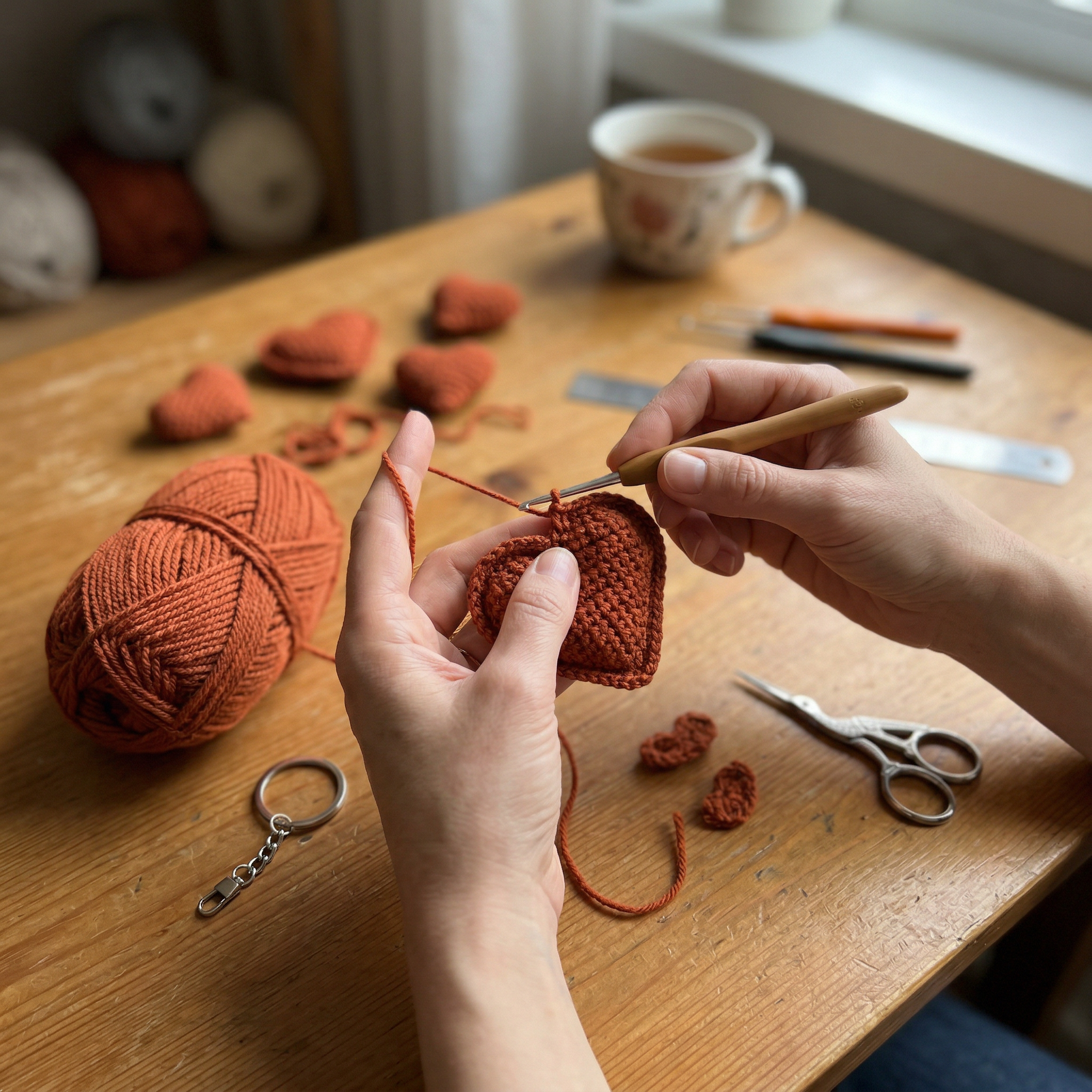 Amber Heart Crochet Keychain styled product detail