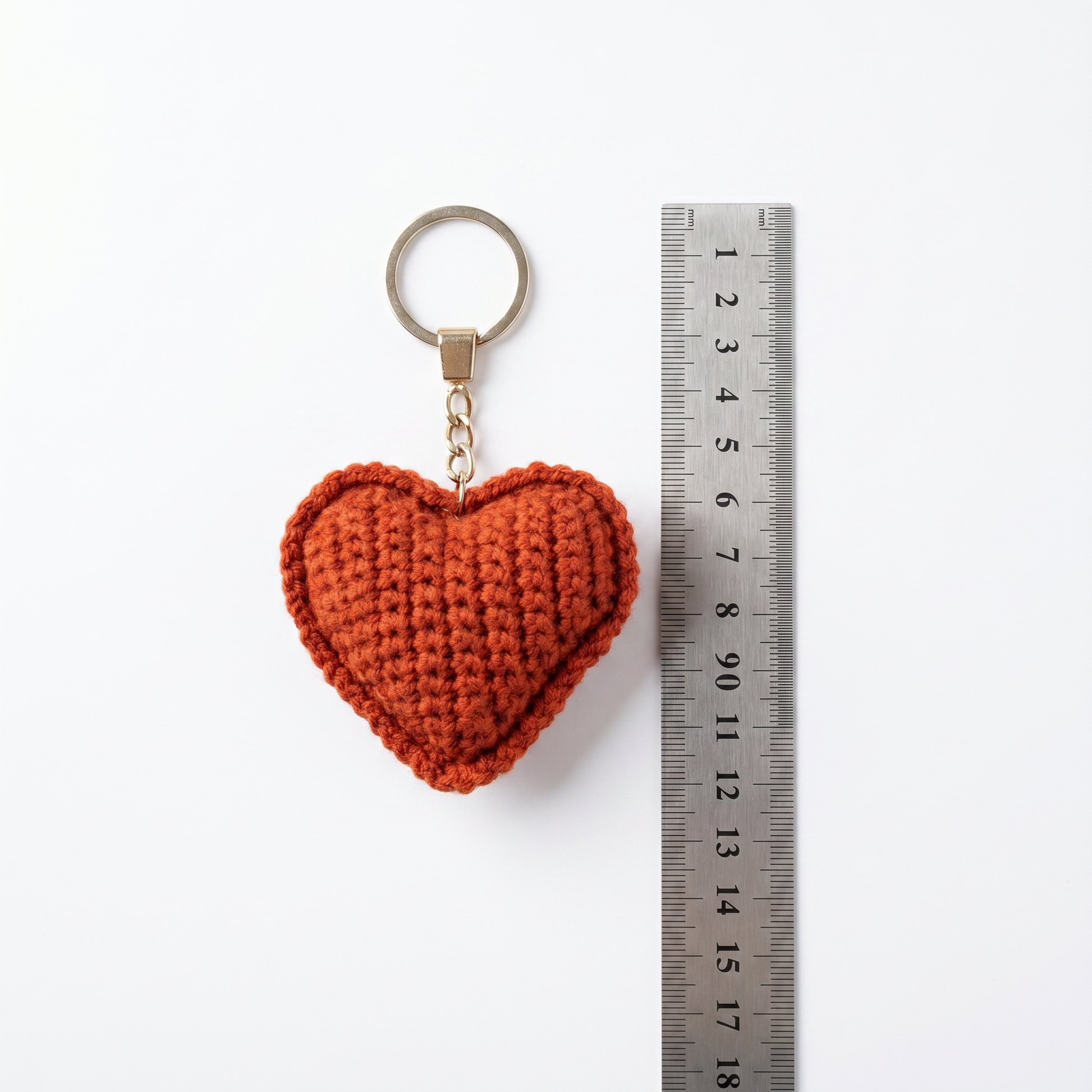 Amber Heart Crochet Keychain during the handmade crochet process
