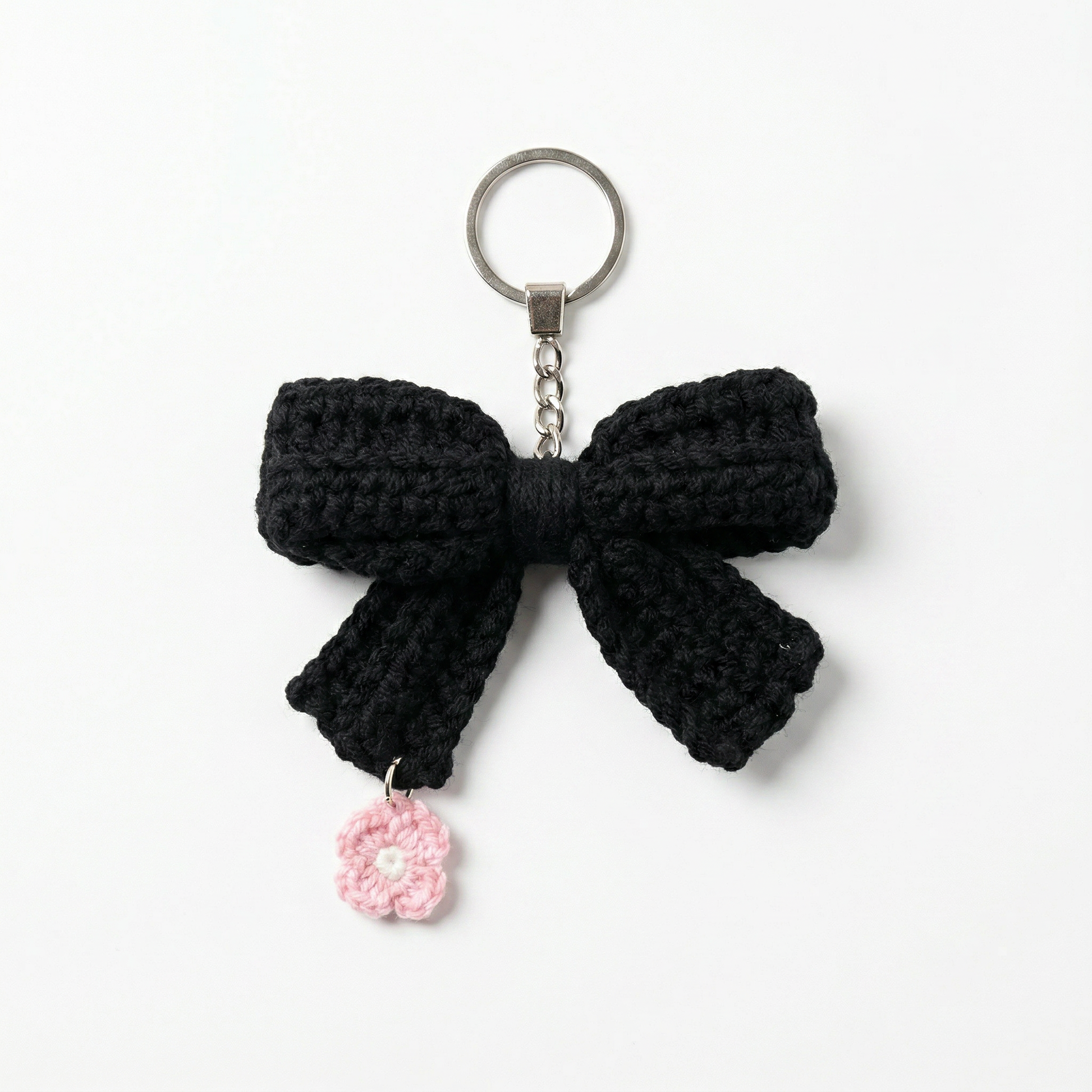 Black Bow Crochet Keychain on a clean white background