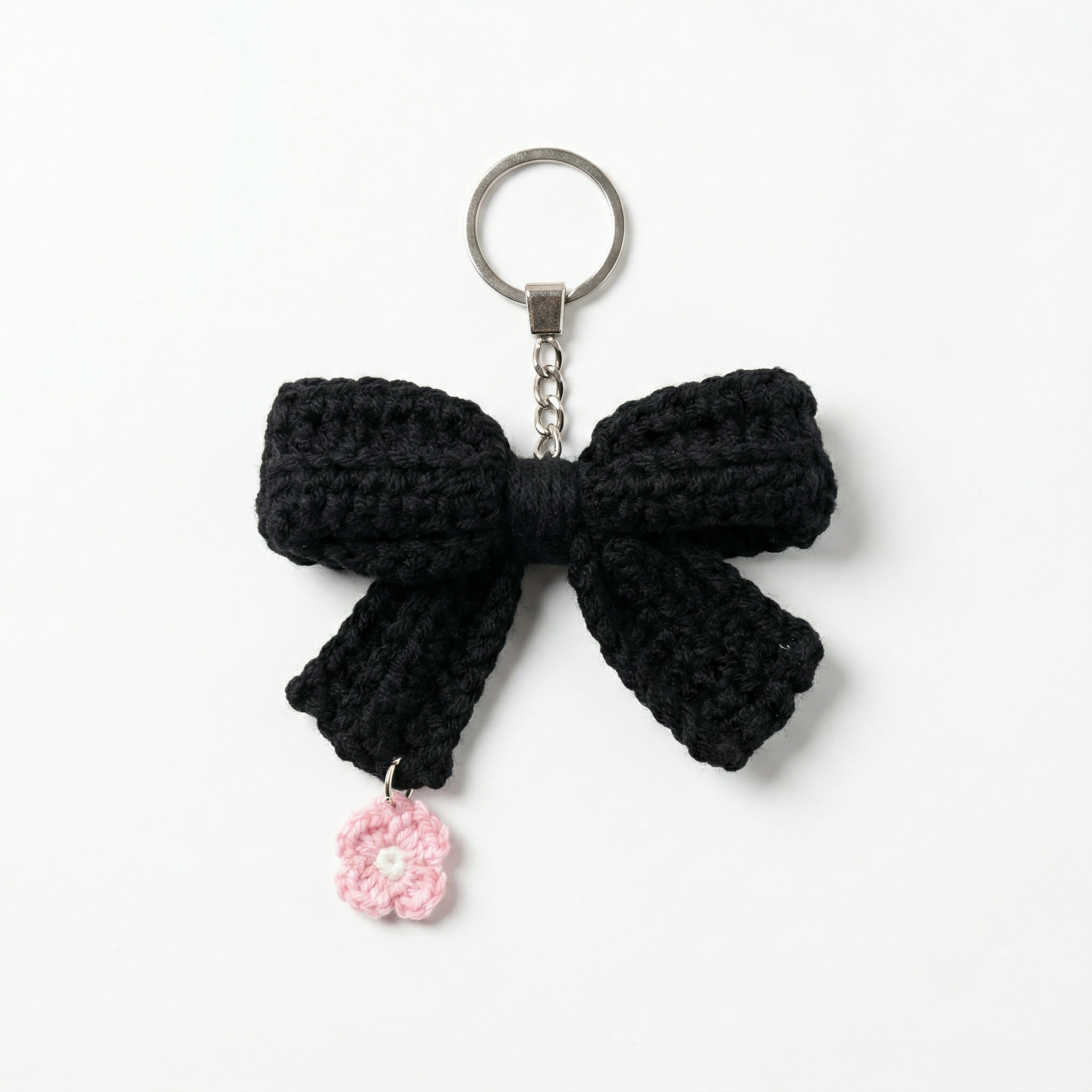 Black Bow Crochet Keychain on a clean white background
