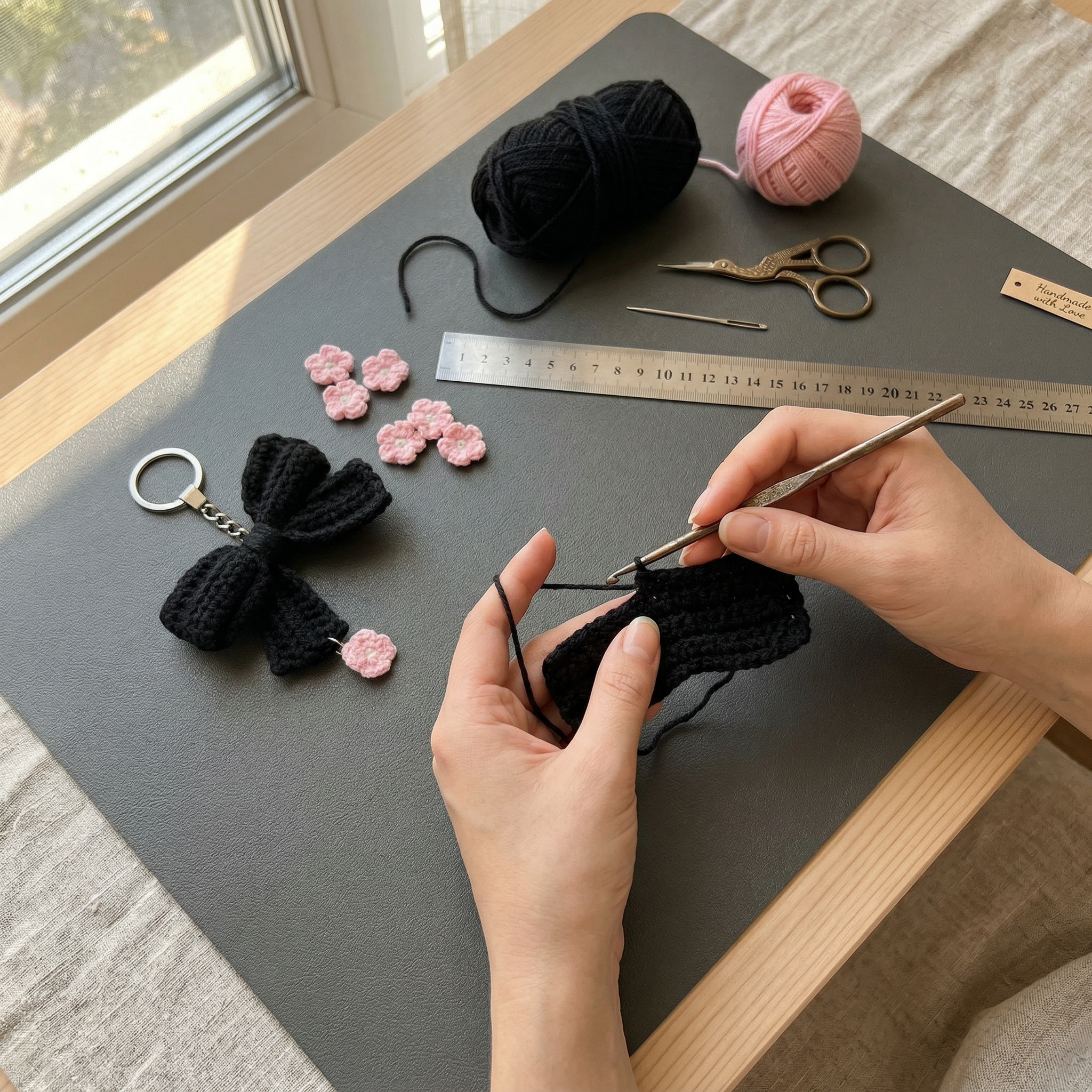 Black Bow Crochet Keychain styled product detail